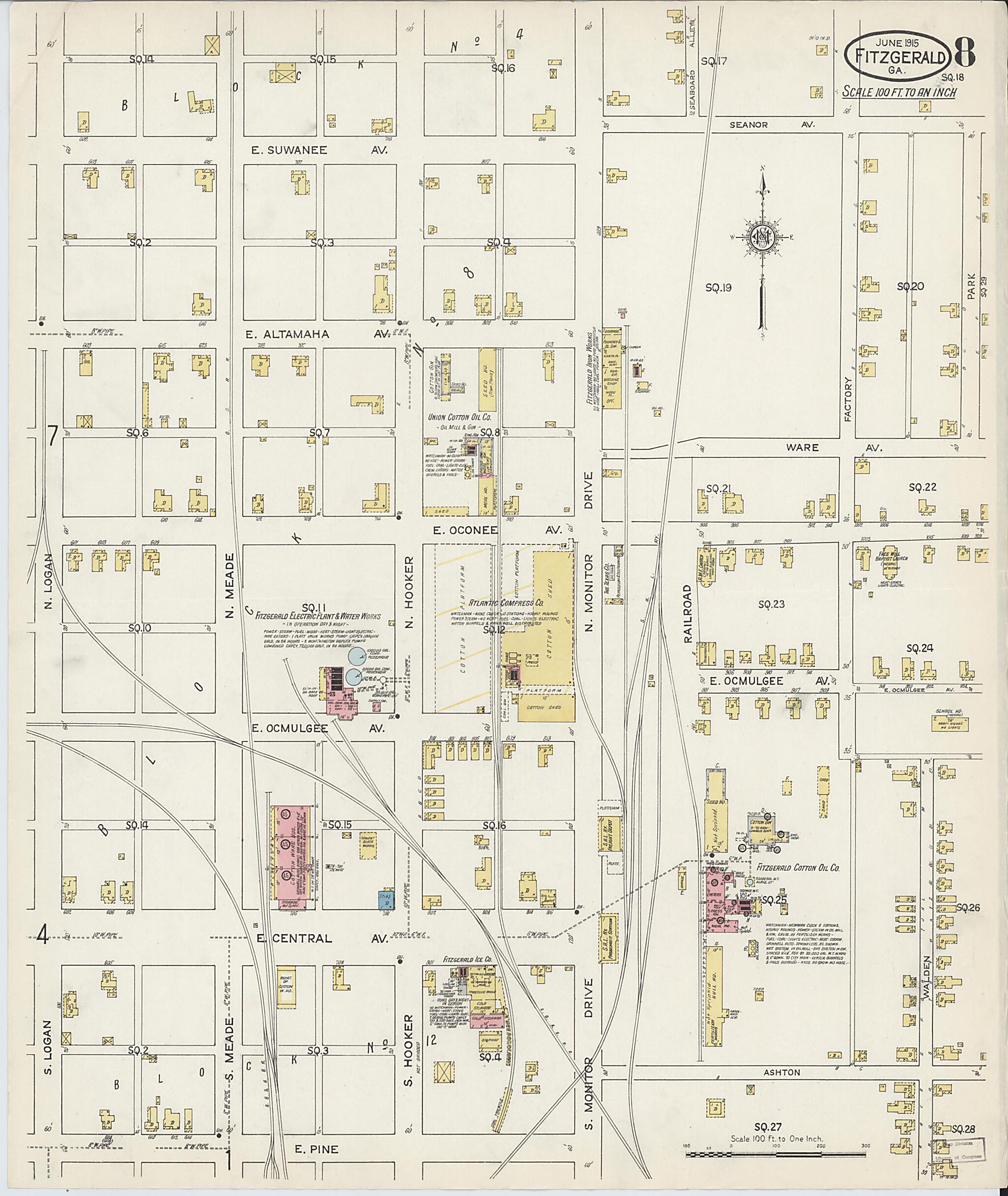 This old map of Fitzgerald, Ben Hill County, Georgia was created by Sanborn Map Company in 1915