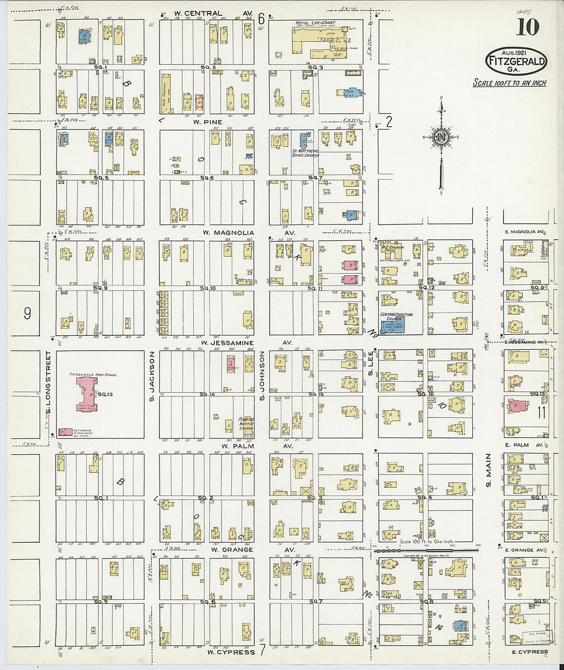 This old map of Fitzgerald, Ben Hill County, Georgia was created by Sanborn Map Company in 1921