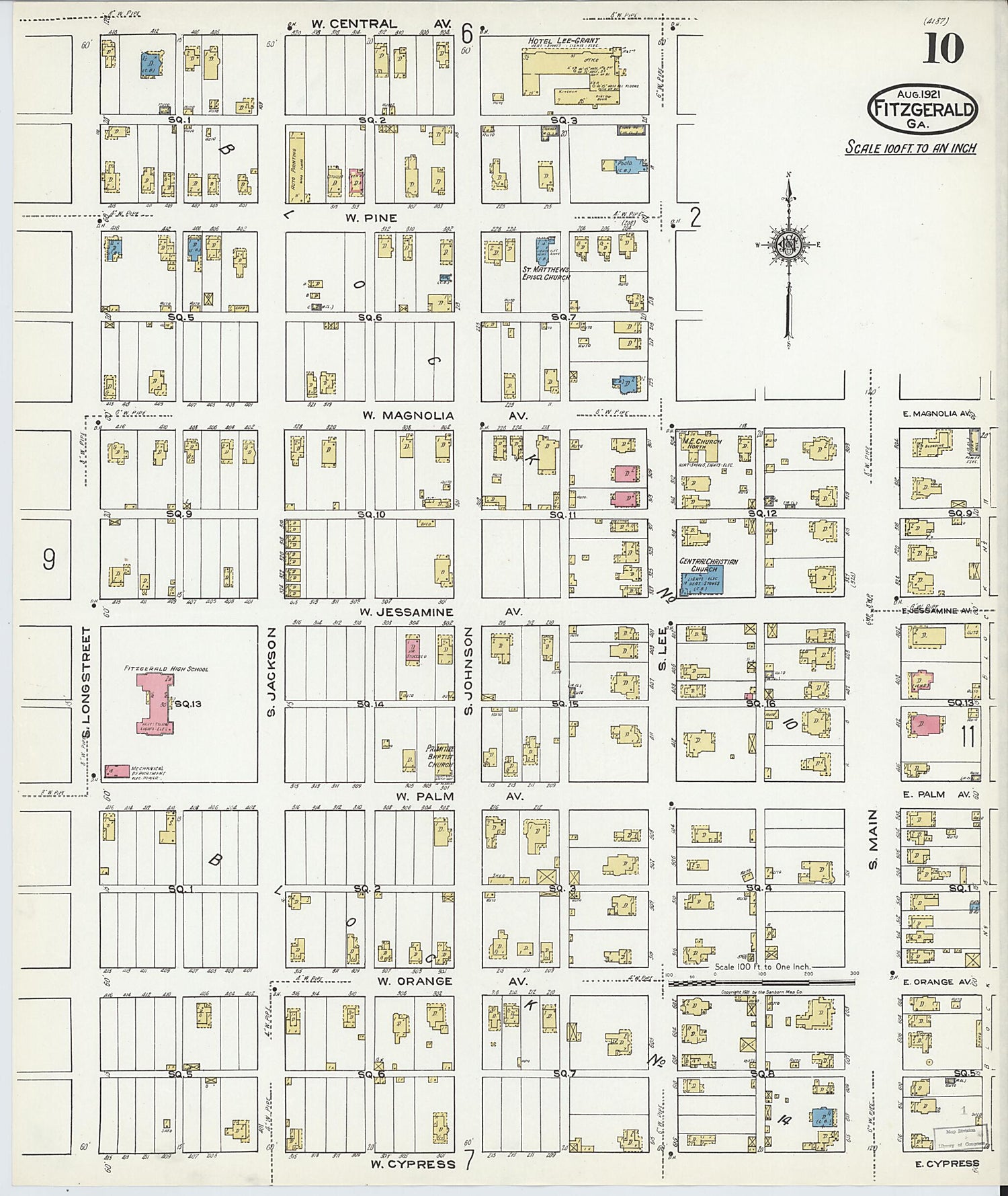 This old map of Fitzgerald, Ben Hill County, Georgia was created by Sanborn Map Company in 1921