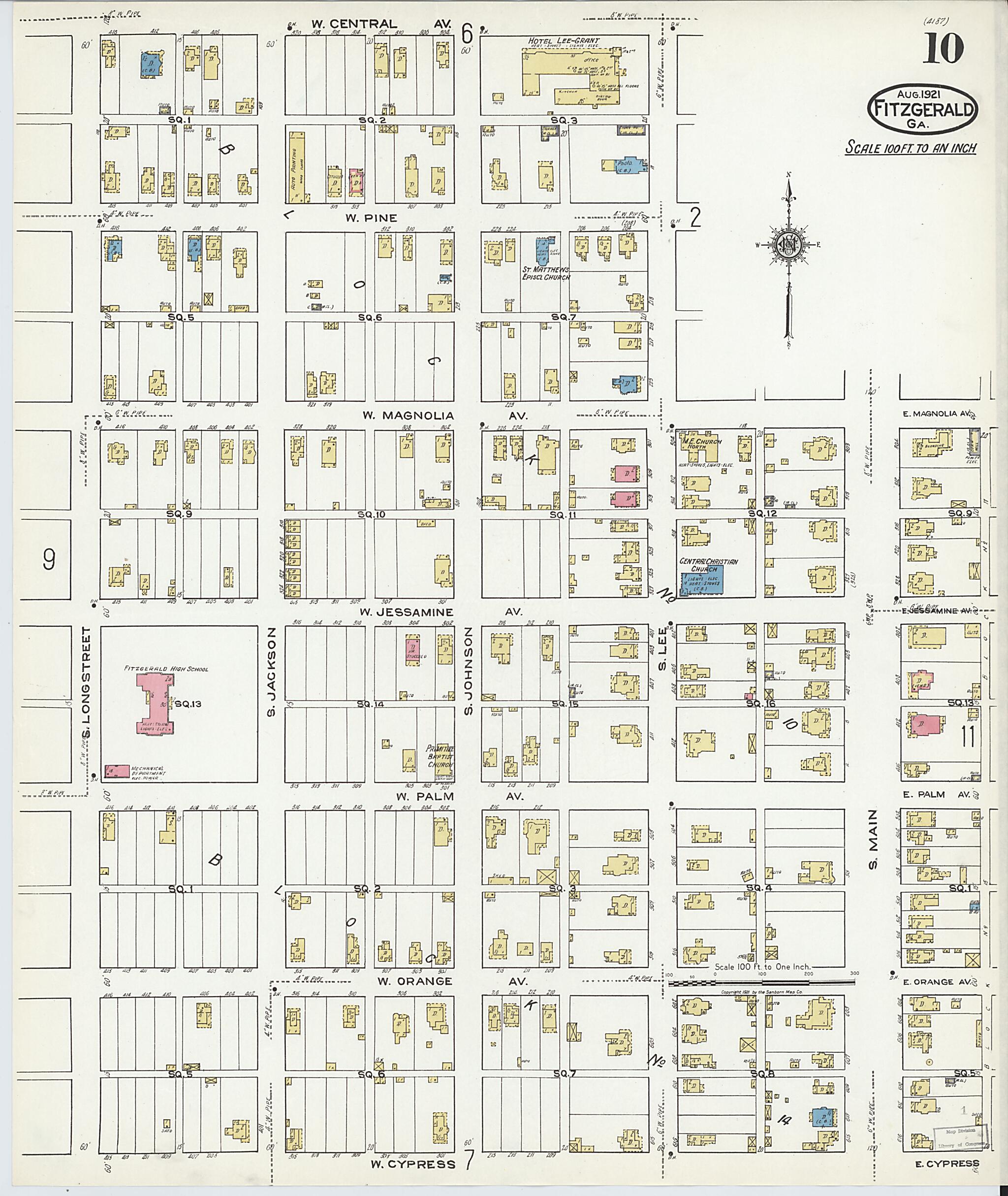 This old map of Fitzgerald, Ben Hill County, Georgia was created by Sanborn Map Company in 1921