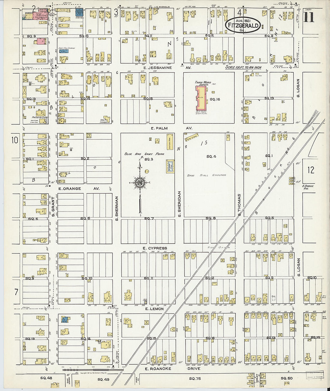 This old map of Fitzgerald, Ben Hill County, Georgia was created by Sanborn Map Company in 1921