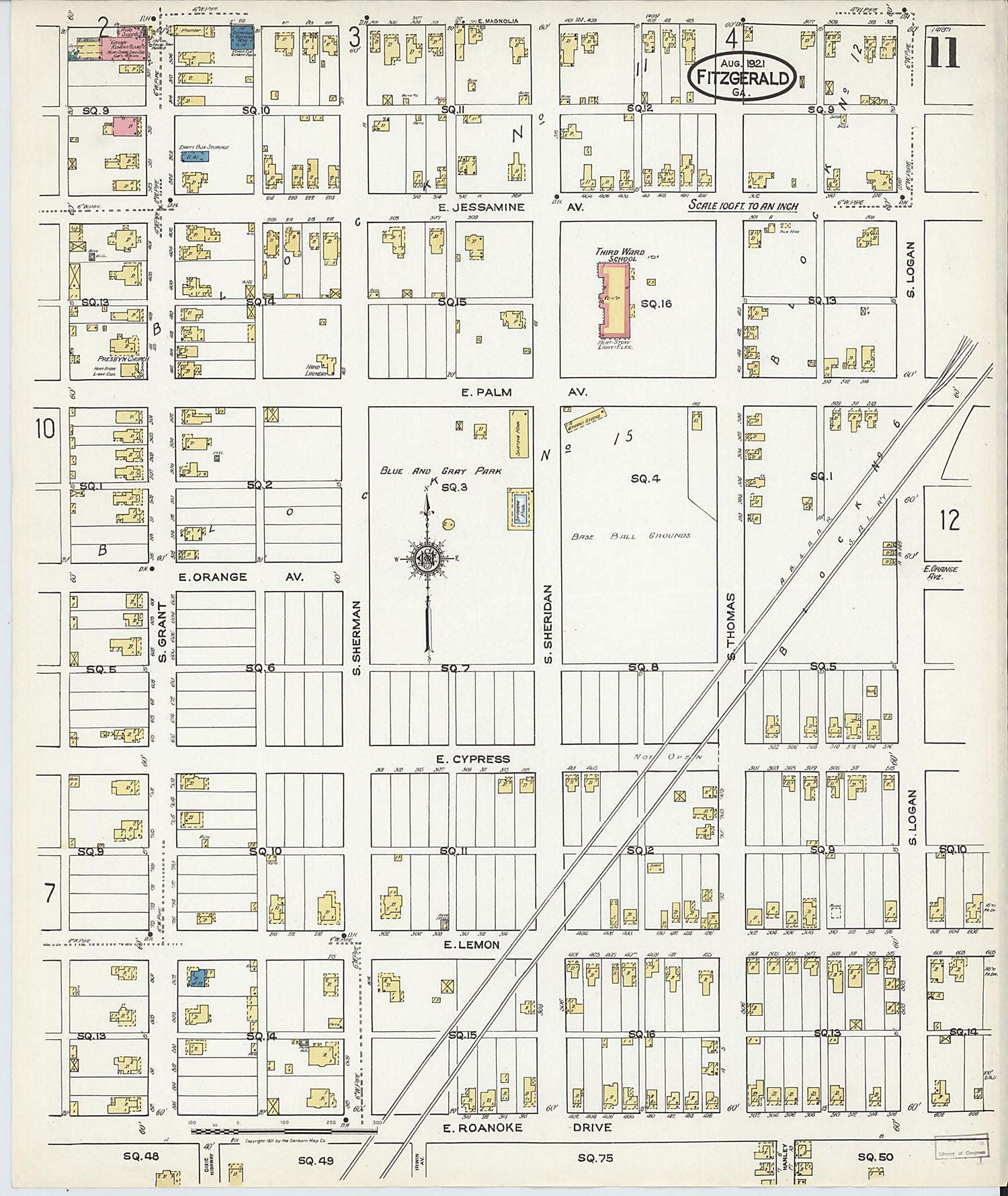 This old map of Fitzgerald, Ben Hill County, Georgia was created by Sanborn Map Company in 1921