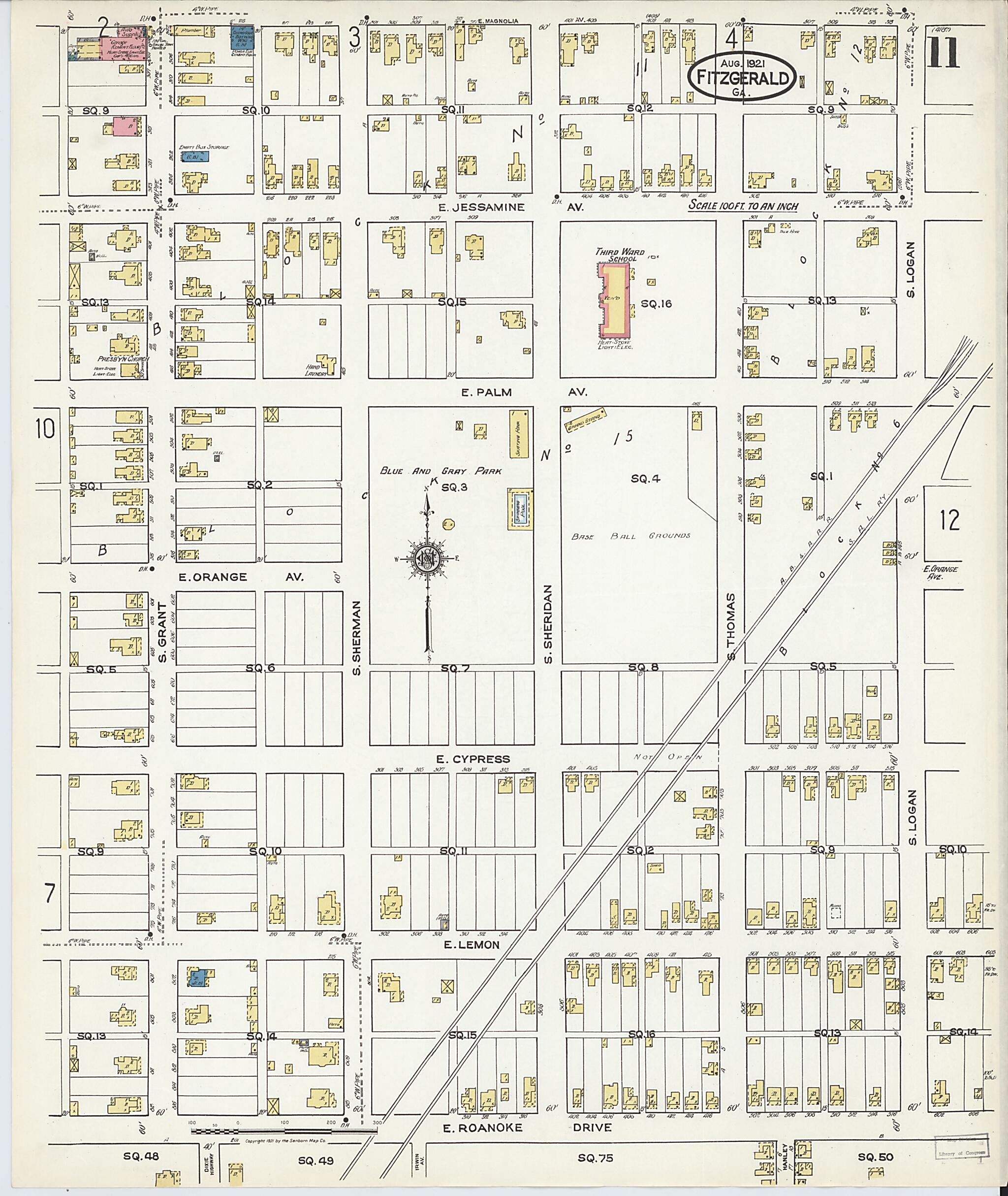 This old map of Fitzgerald, Ben Hill County, Georgia was created by Sanborn Map Company in 1921