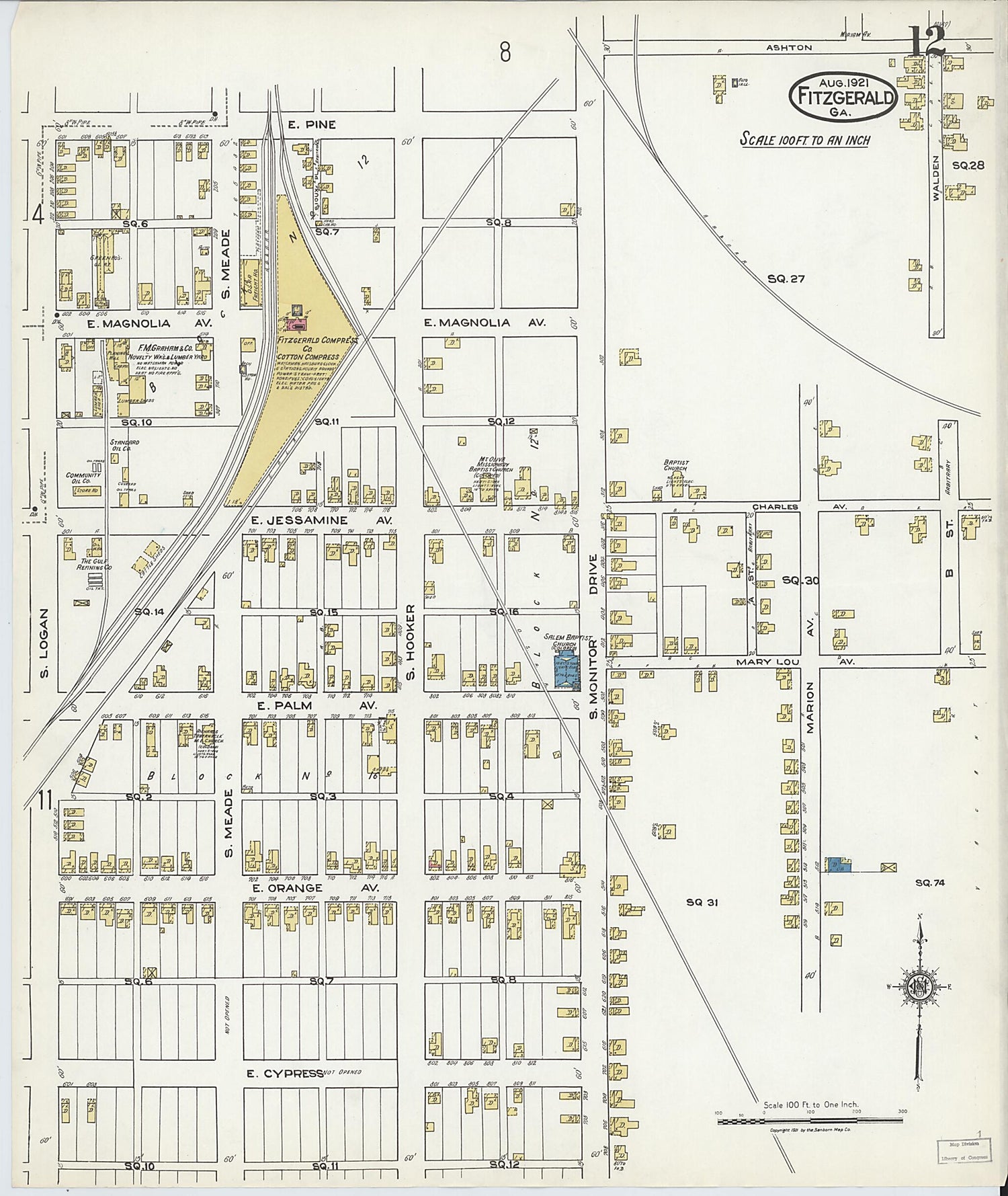 This old map of Fitzgerald, Ben Hill County, Georgia was created by Sanborn Map Company in 1921