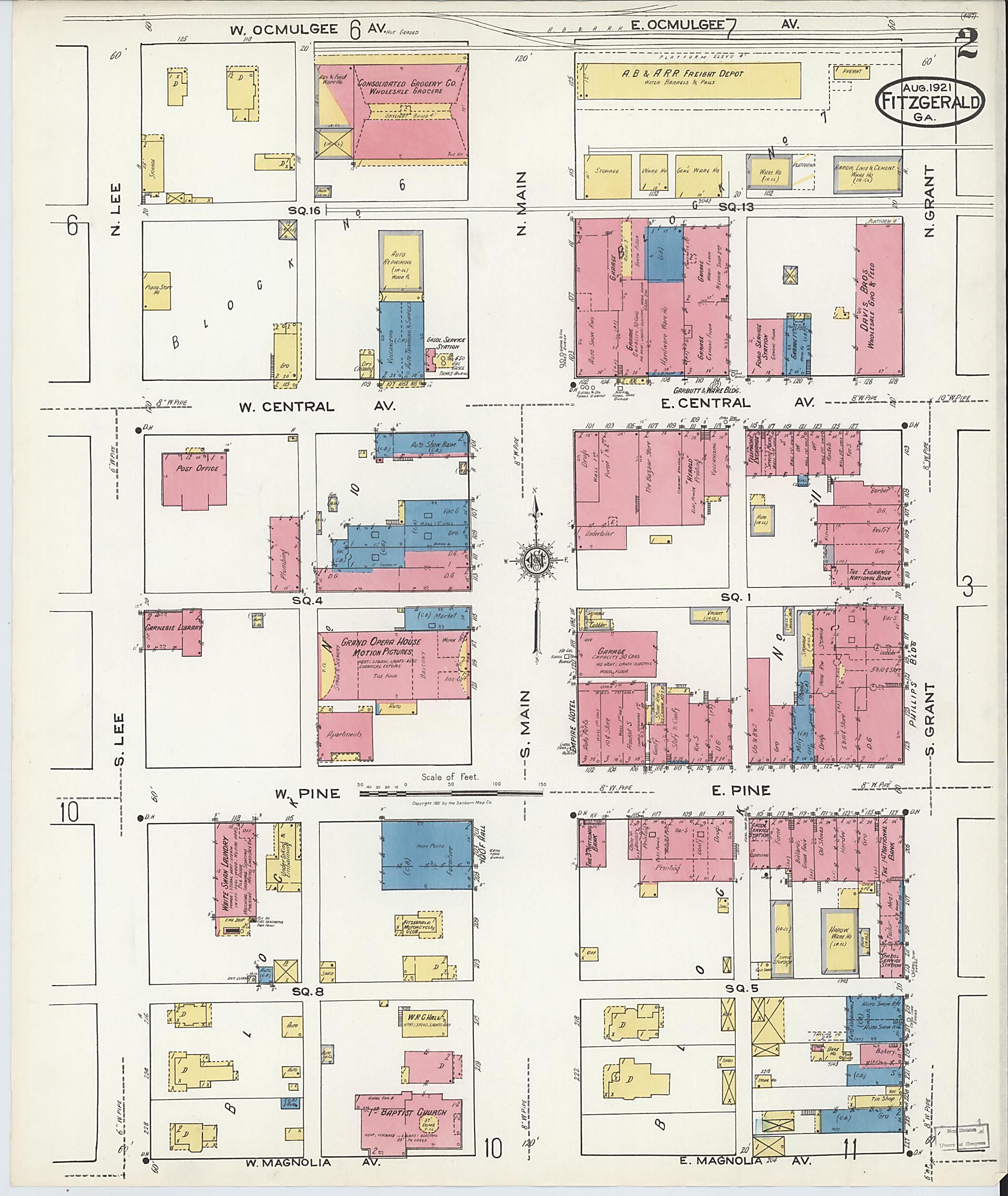 This old map of Fitzgerald, Ben Hill County, Georgia was created by Sanborn Map Company in 1921