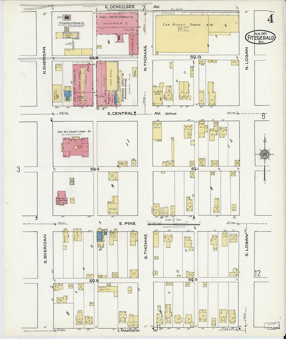 This old map of Fitzgerald, Ben Hill County, Georgia was created by Sanborn Map Company in 1921