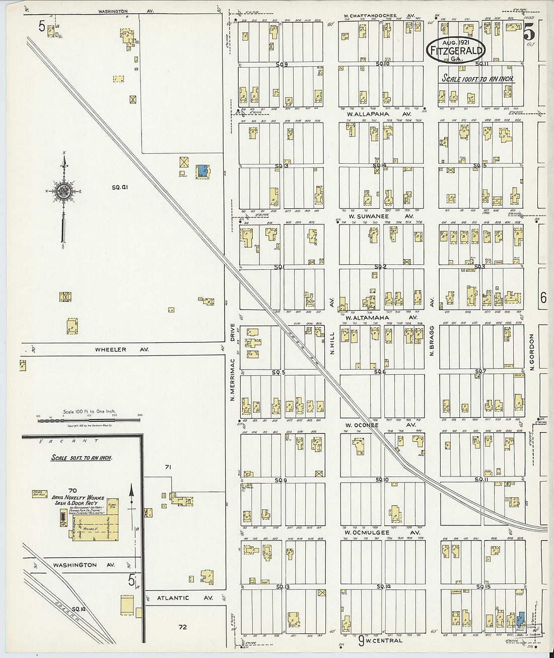 This old map of Fitzgerald, Ben Hill County, Georgia was created by Sanborn Map Company in 1921