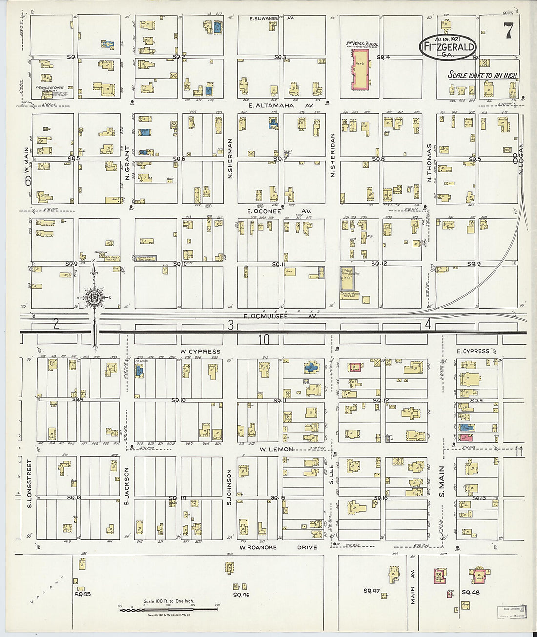 This old map of Fitzgerald, Ben Hill County, Georgia was created by Sanborn Map Company in 1921