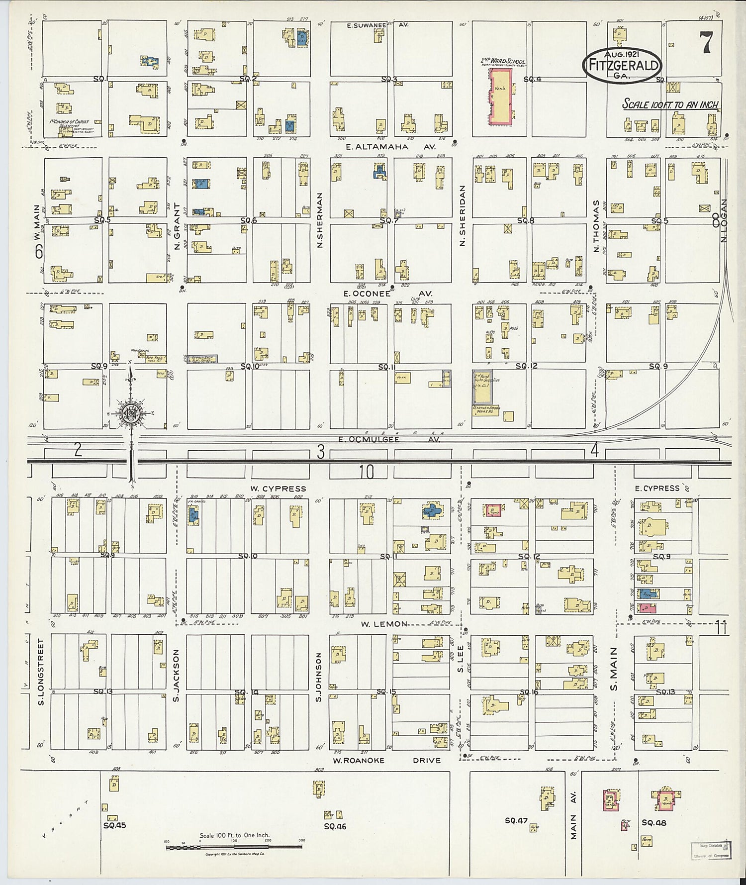 This old map of Fitzgerald, Ben Hill County, Georgia was created by Sanborn Map Company in 1921