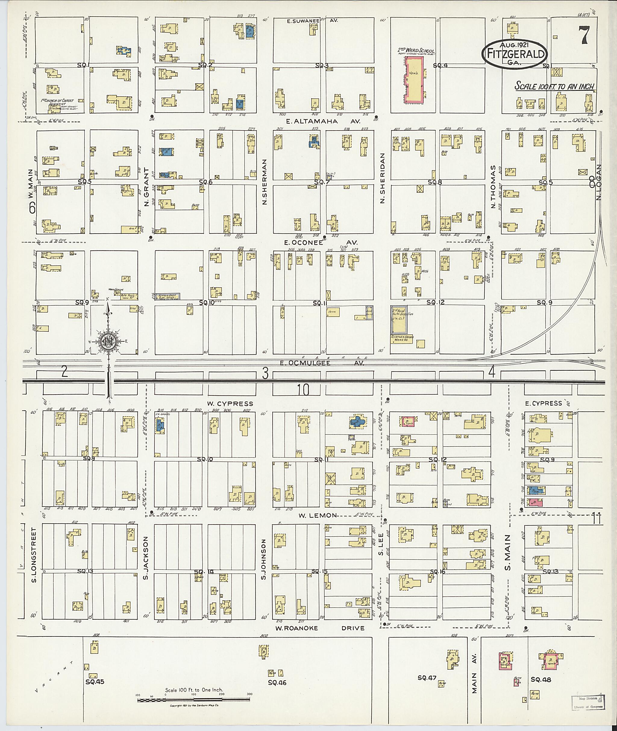 This old map of Fitzgerald, Ben Hill County, Georgia was created by Sanborn Map Company in 1921