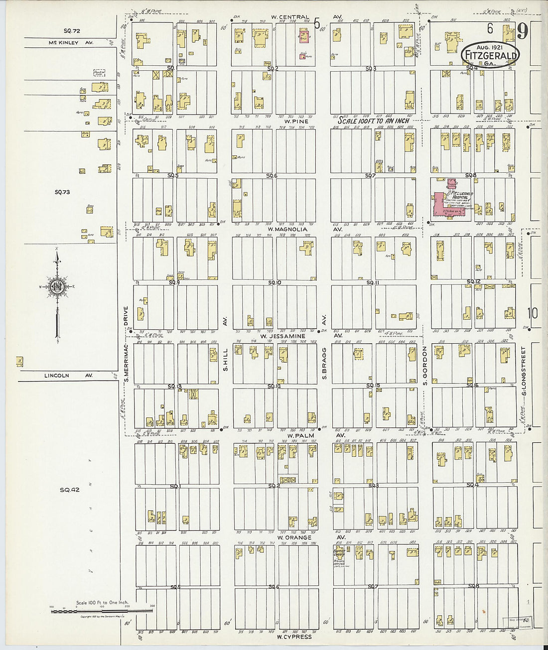 This old map of Fitzgerald, Ben Hill County, Georgia was created by Sanborn Map Company in 1921