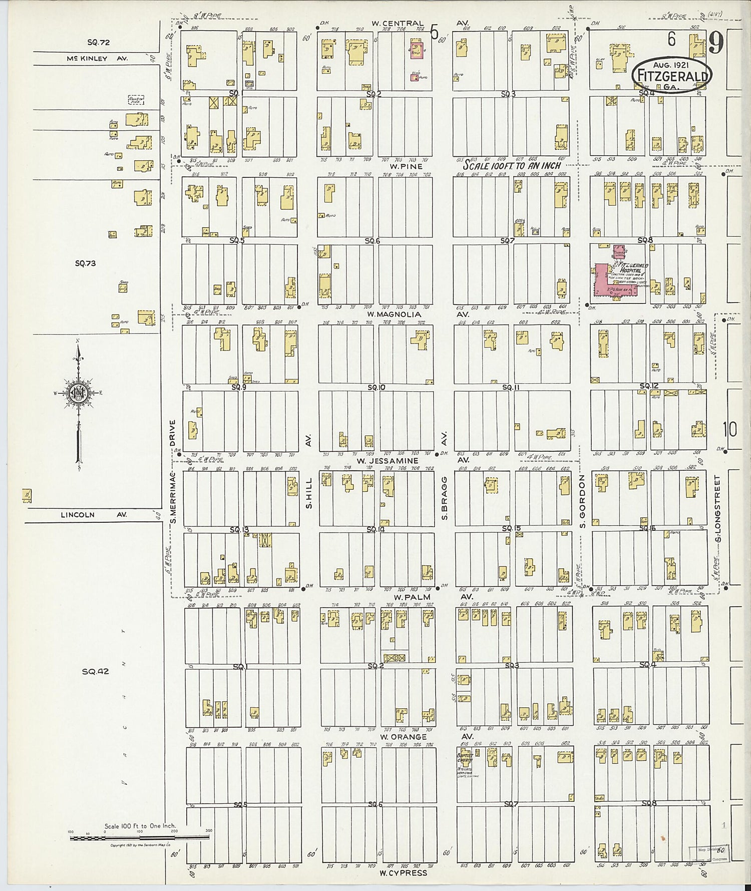 This old map of Fitzgerald, Ben Hill County, Georgia was created by Sanborn Map Company in 1921