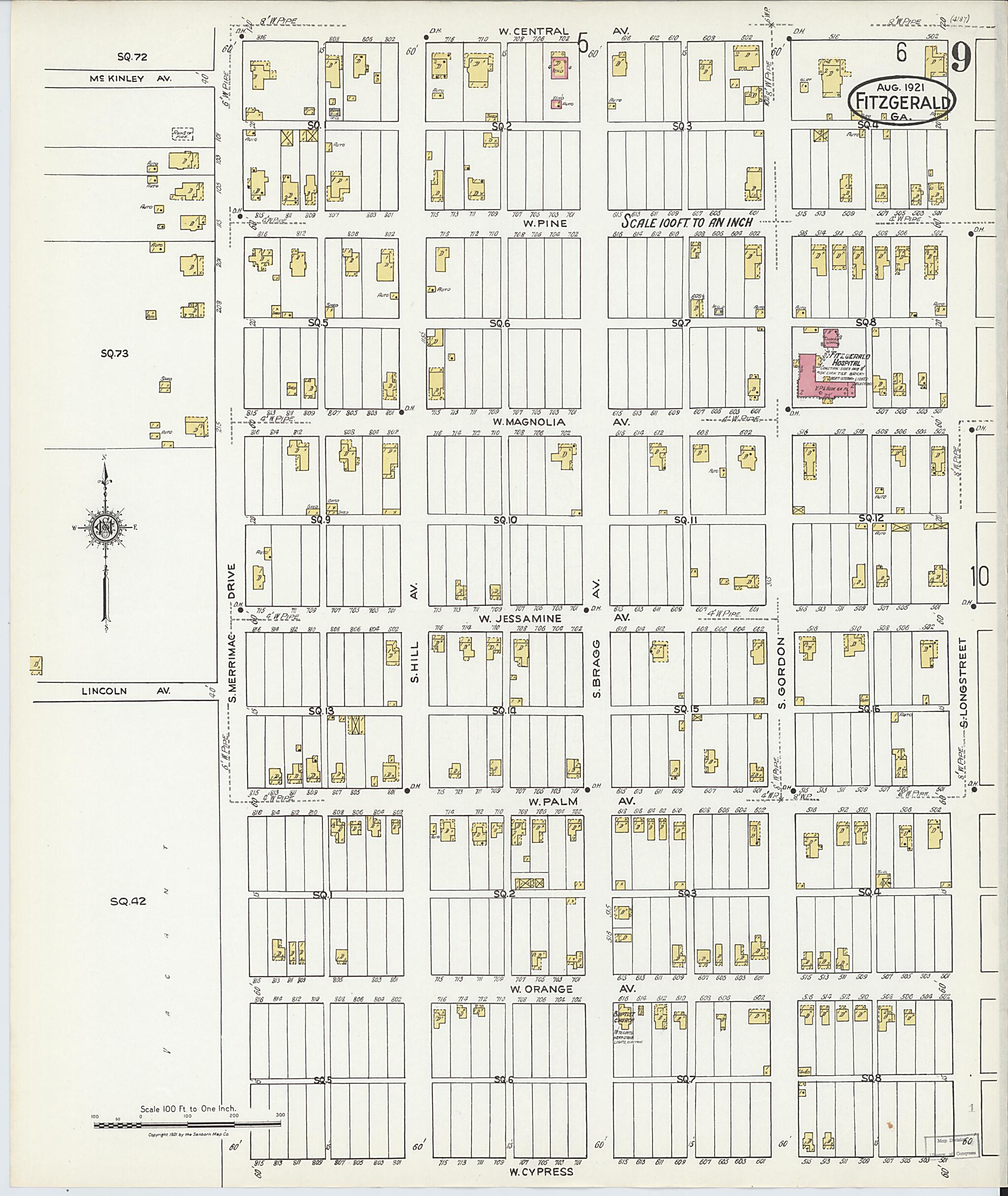 This old map of Fitzgerald, Ben Hill County, Georgia was created by Sanborn Map Company in 1921