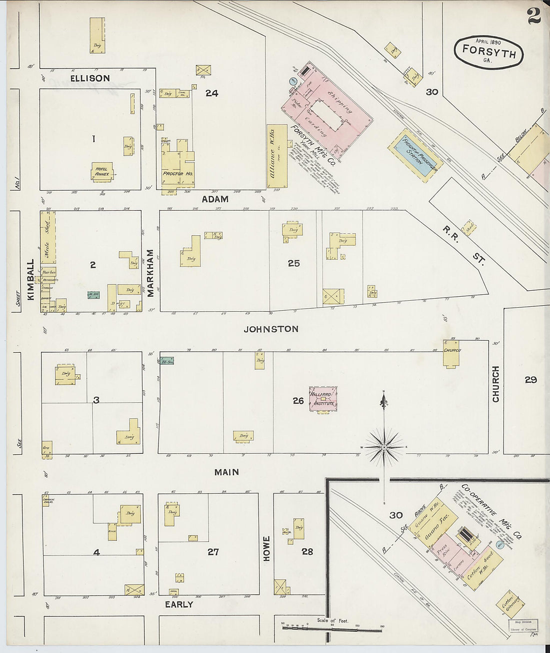 This old map of Forsyth, Monroe County, Georgia was created by Sanborn Map Company in 1890