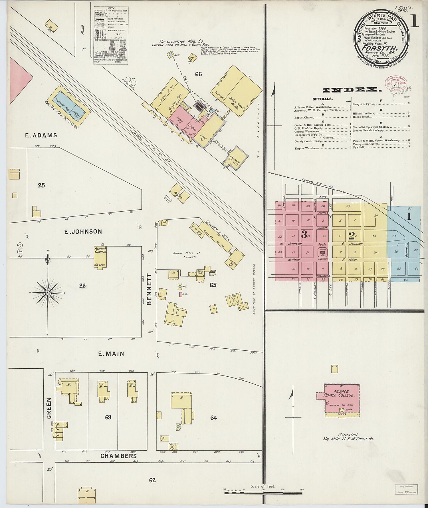 This old map of Forsyth, Monroe County, Georgia was created by Sanborn Map Company in 1895