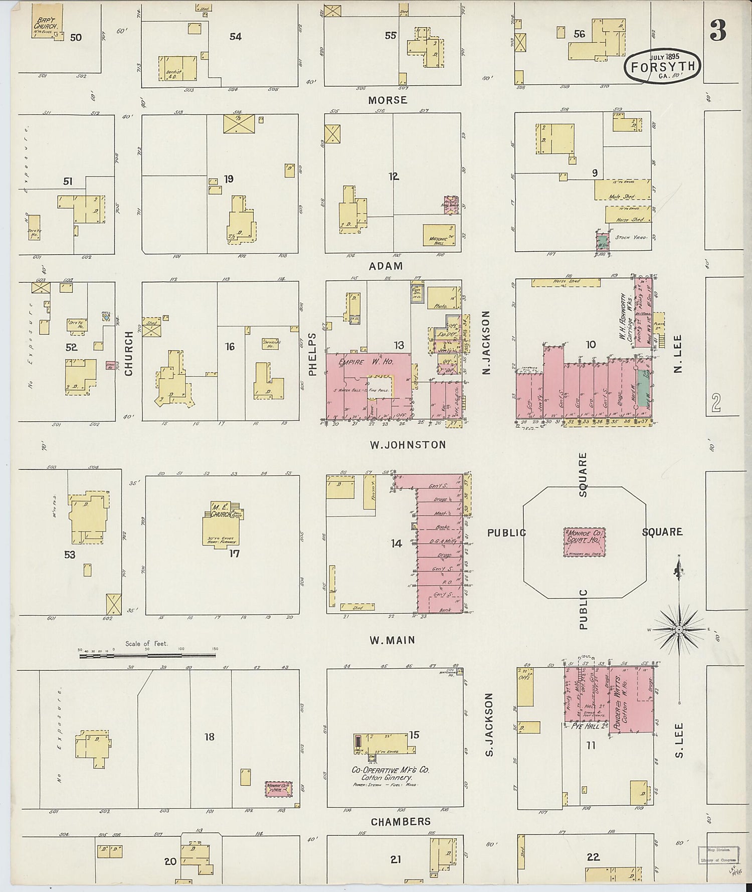 This old map of Forsyth, Monroe County, Georgia was created by Sanborn Map Company in 1895