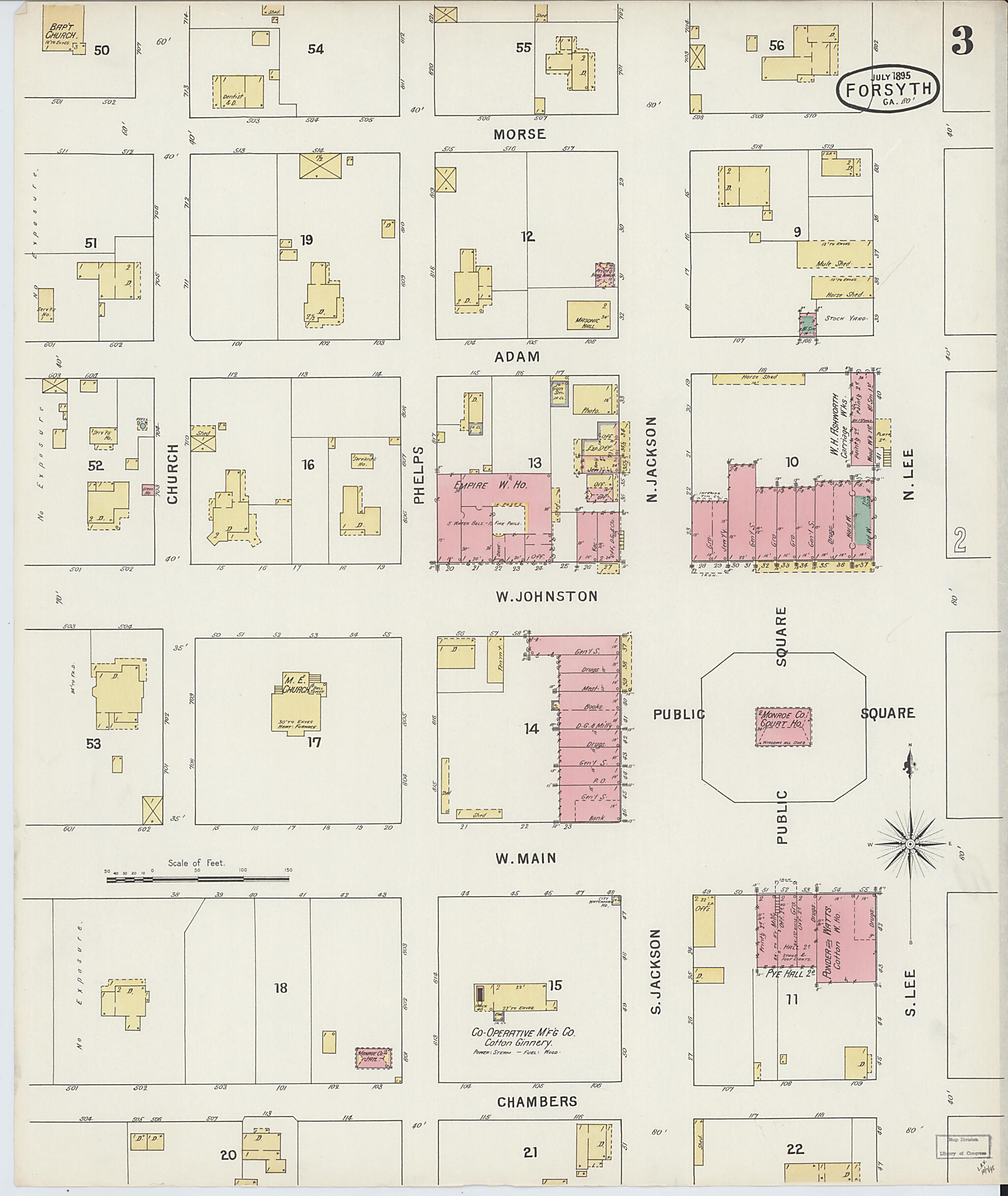 This old map of Forsyth, Monroe County, Georgia was created by Sanborn Map Company in 1895