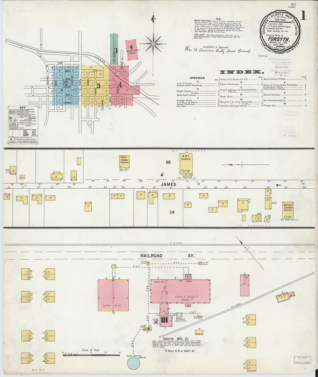 This old map of Forsyth, Monroe County, Georgia was created by Sanborn Map Company in 1900