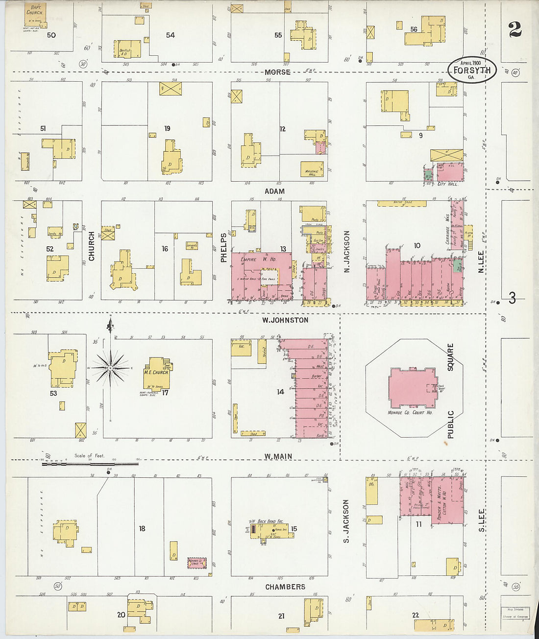 This old map of Forsyth, Monroe County, Georgia was created by Sanborn Map Company in 1900