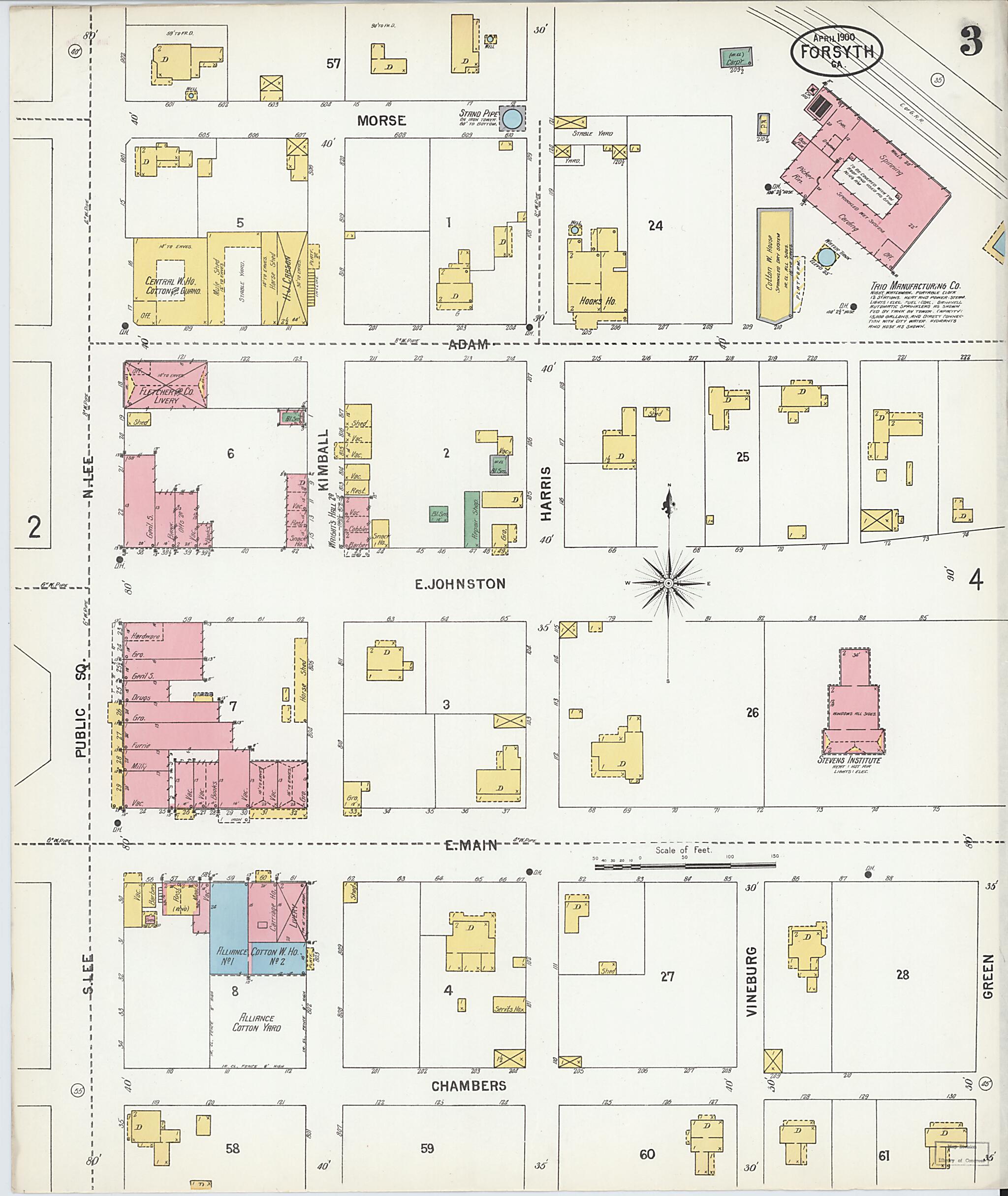 This old map of Forsyth, Monroe County, Georgia was created by Sanborn Map Company in 1900