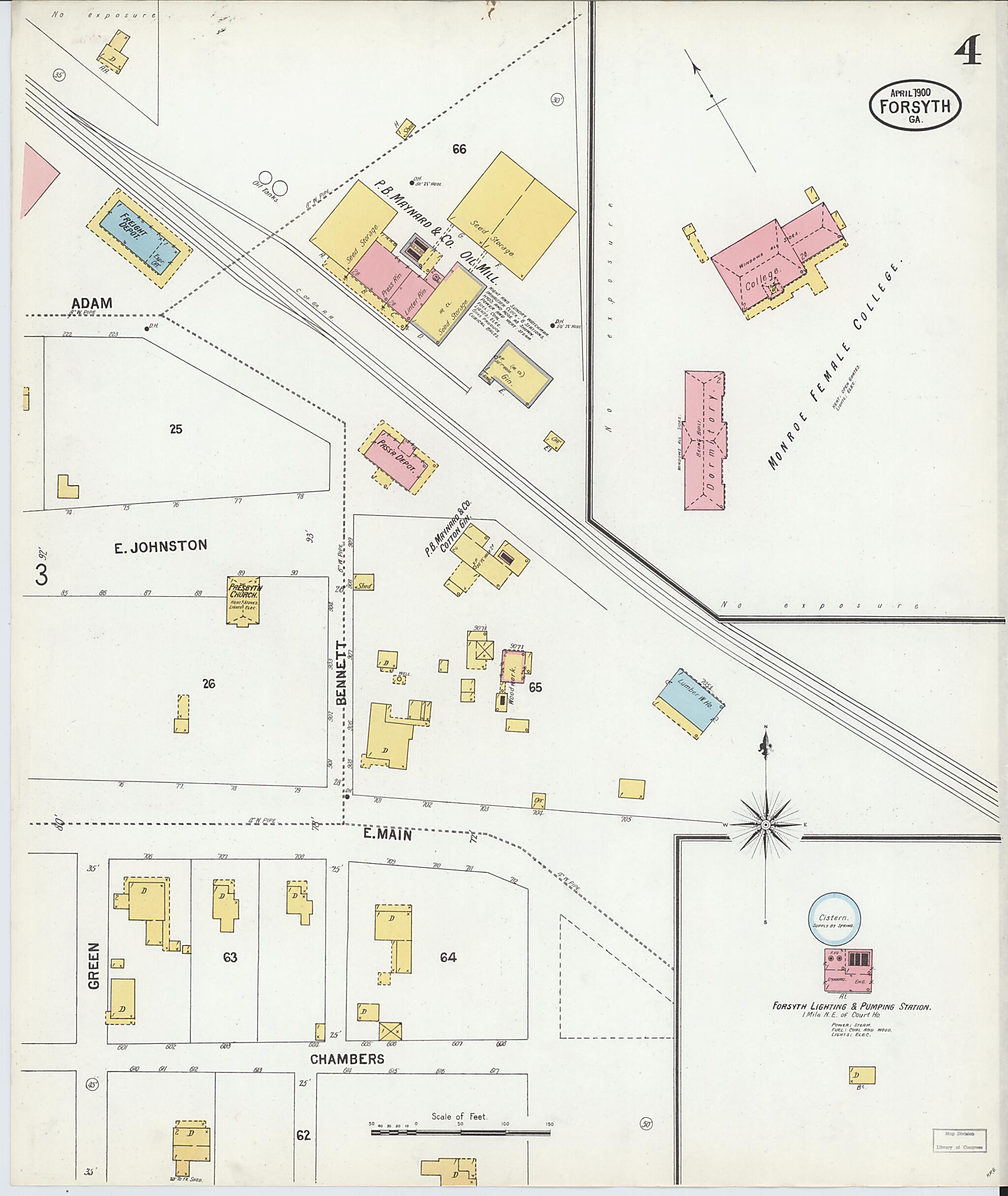 This old map of Forsyth, Monroe County, Georgia was created by Sanborn Map Company in 1900