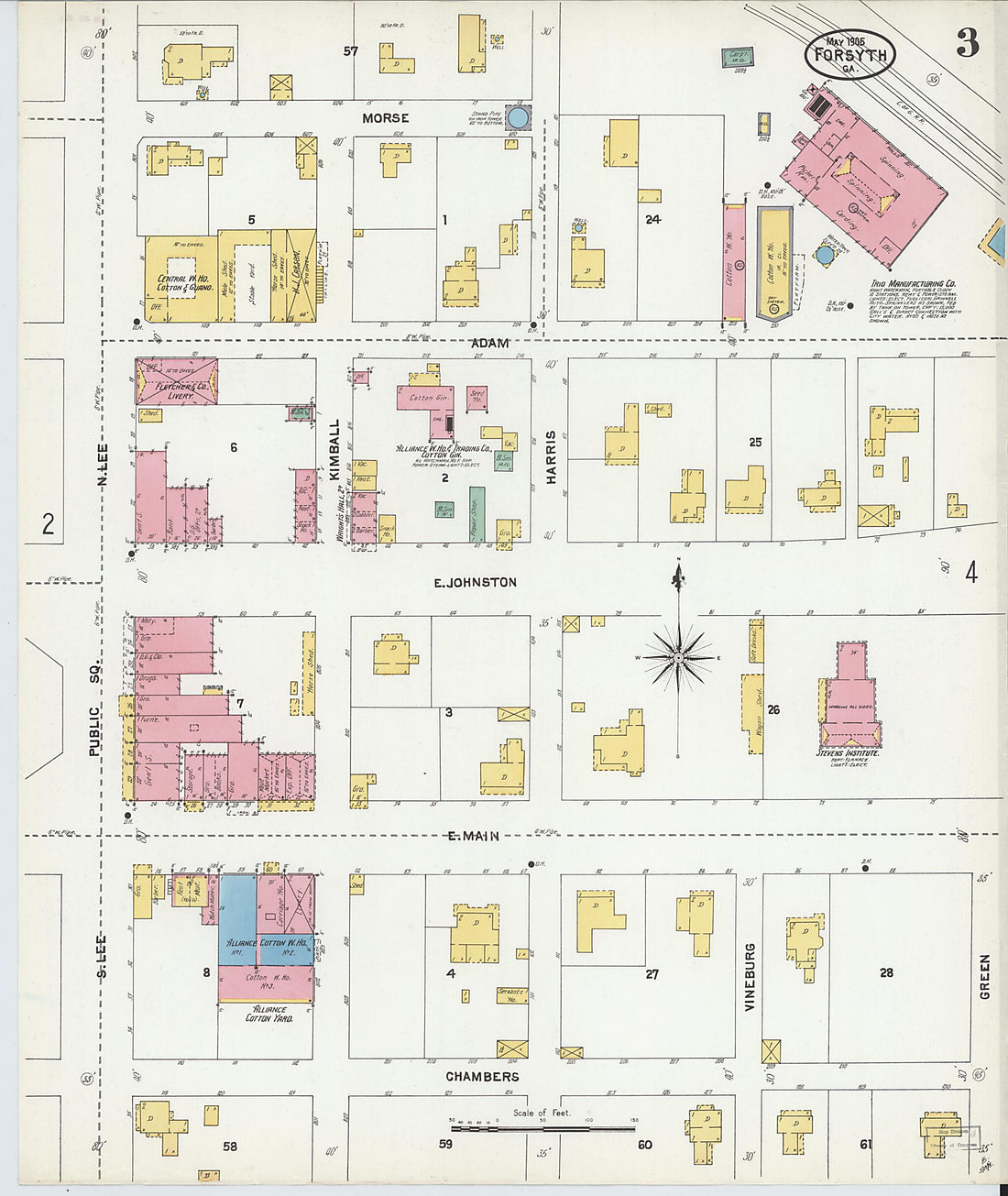 This old map of Forsyth, Monroe County, Georgia was created by Sanborn Map Company in 1905