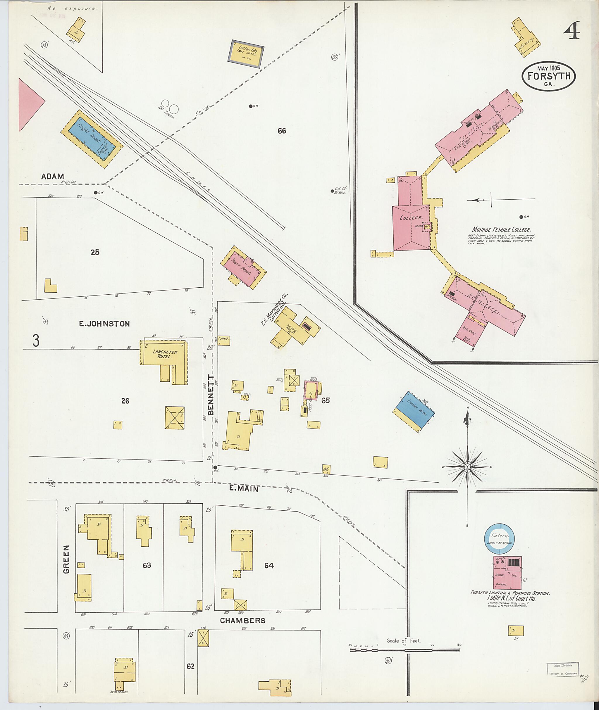 This old map of Forsyth, Monroe County, Georgia was created by Sanborn Map Company in 1905