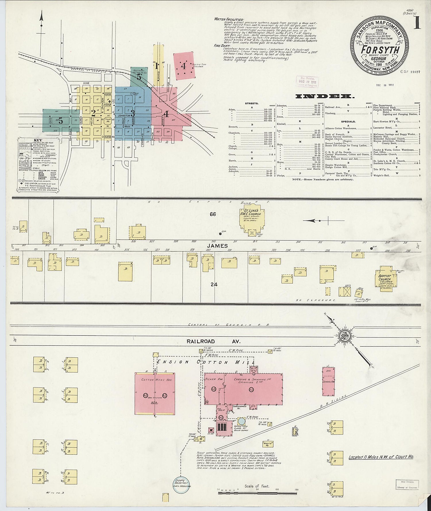 This old map of Forsyth, Monroe County, Georgia was created by Sanborn Map Company in 1911