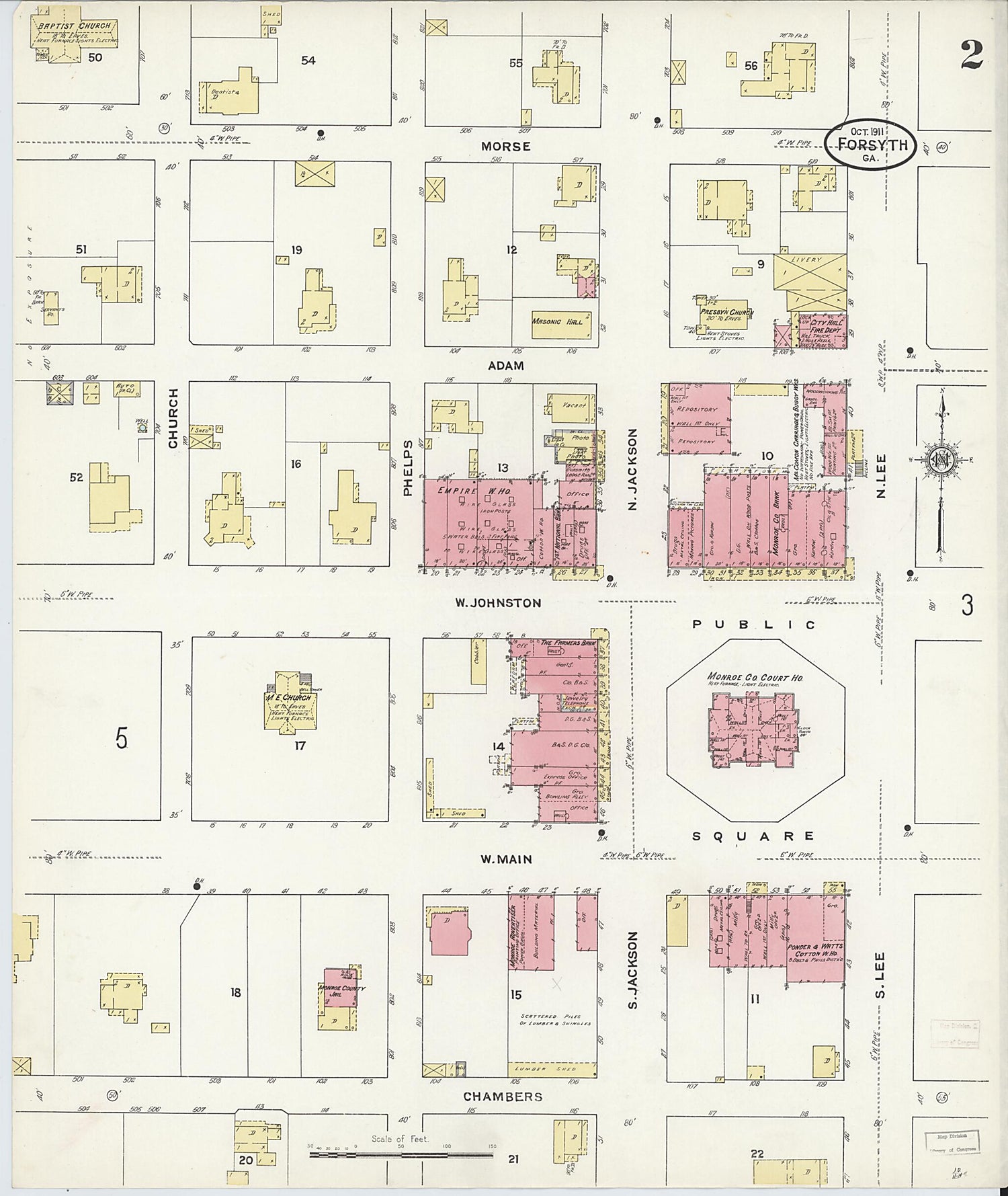 This old map of Forsyth, Monroe County, Georgia was created by Sanborn Map Company in 1911