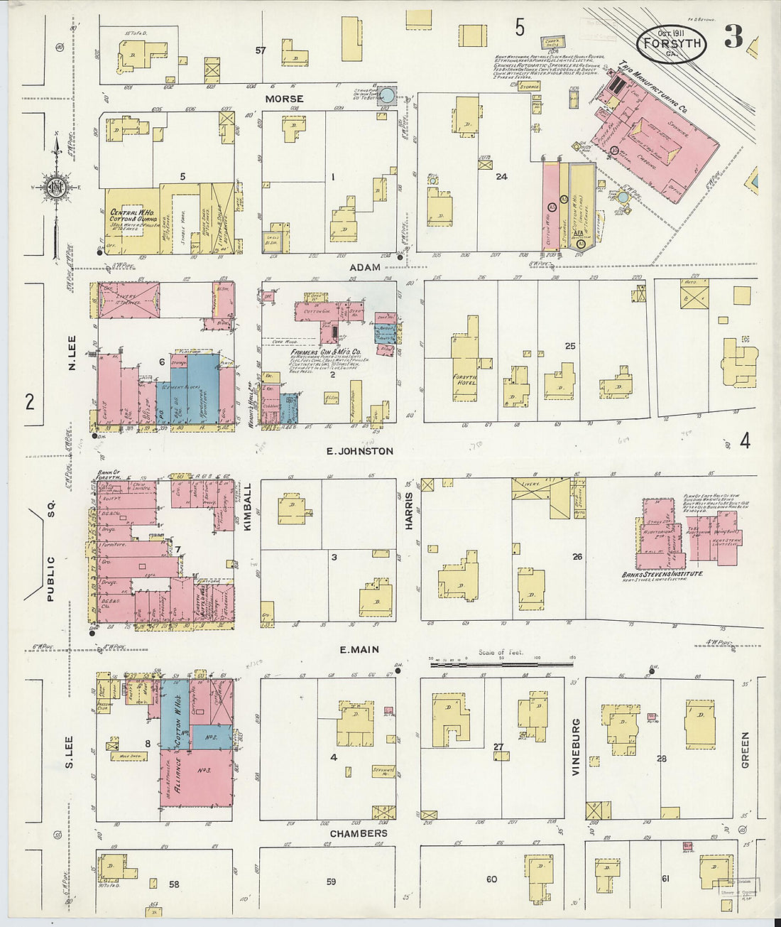 This old map of Forsyth, Monroe County, Georgia was created by Sanborn Map Company in 1911