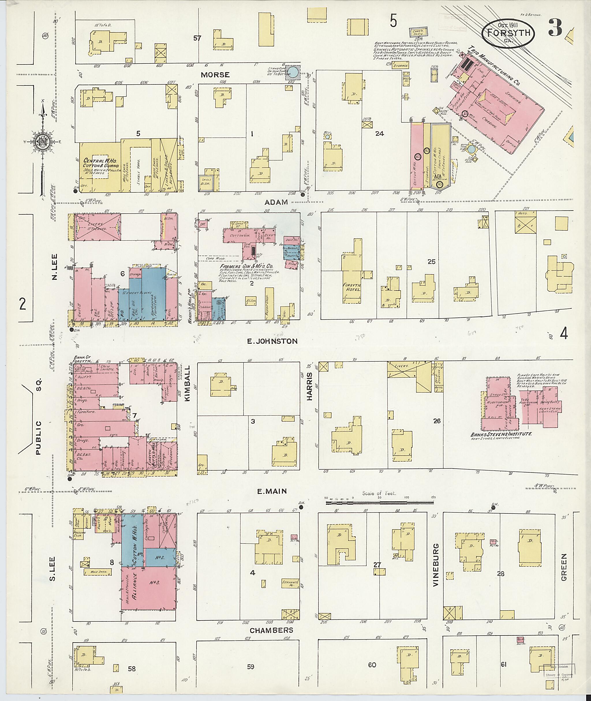 This old map of Forsyth, Monroe County, Georgia was created by Sanborn Map Company in 1911