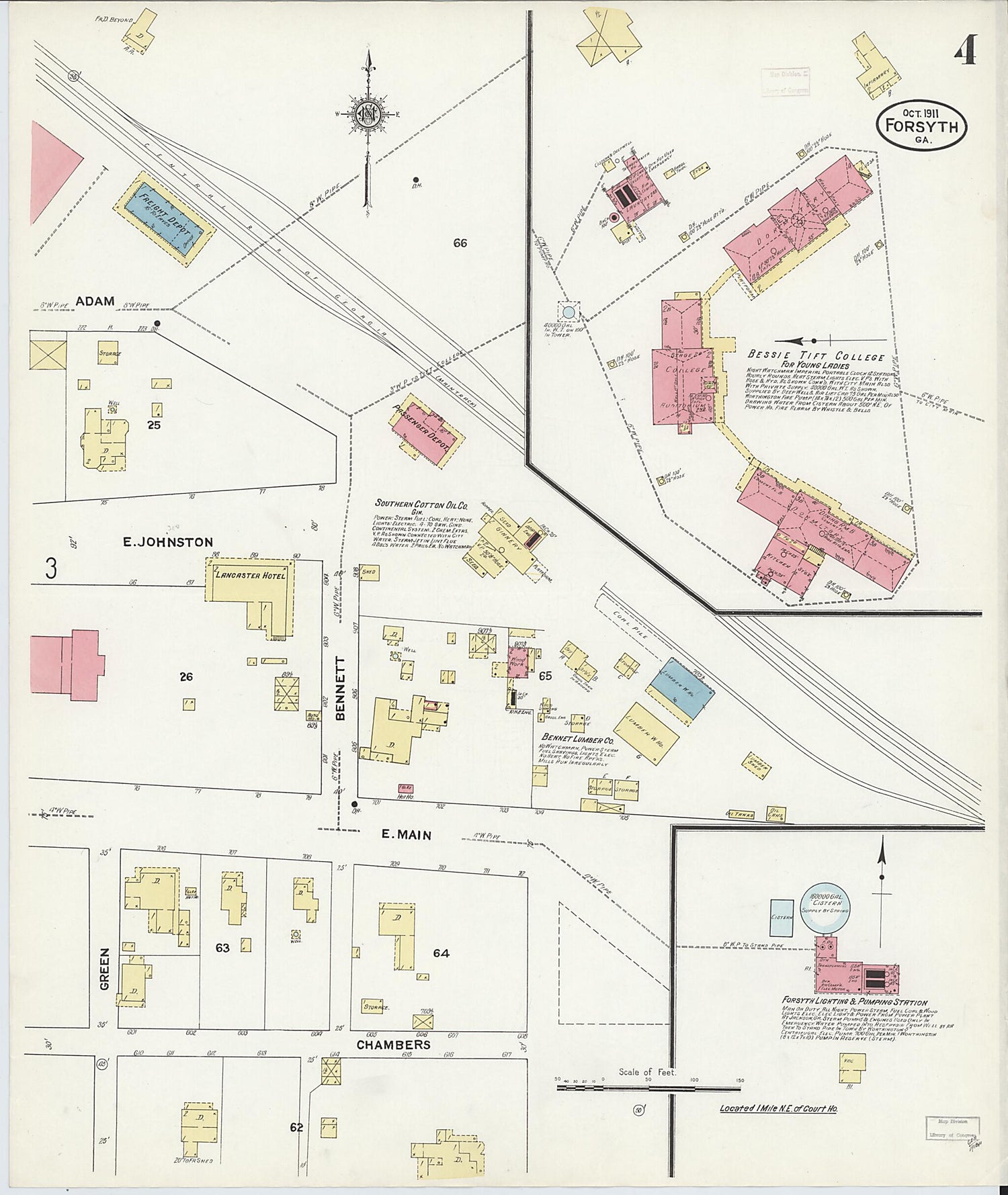 This old map of Forsyth, Monroe County, Georgia was created by Sanborn Map Company in 1911