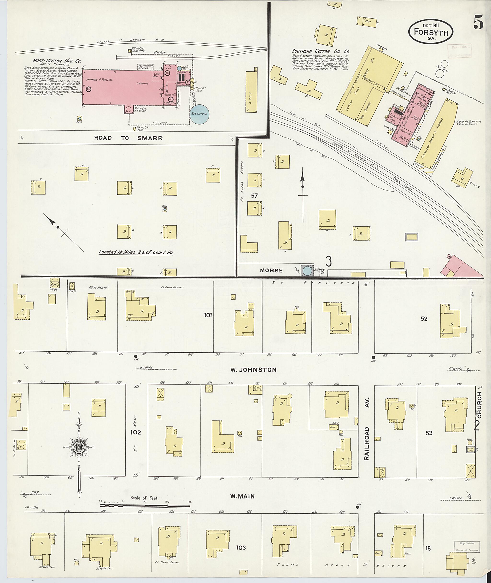 This old map of Forsyth, Monroe County, Georgia was created by Sanborn Map Company in 1911