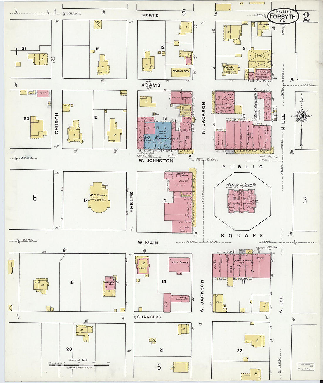 This old map of Forsyth, Monroe County, Georgia was created by Sanborn Map Company in 1920