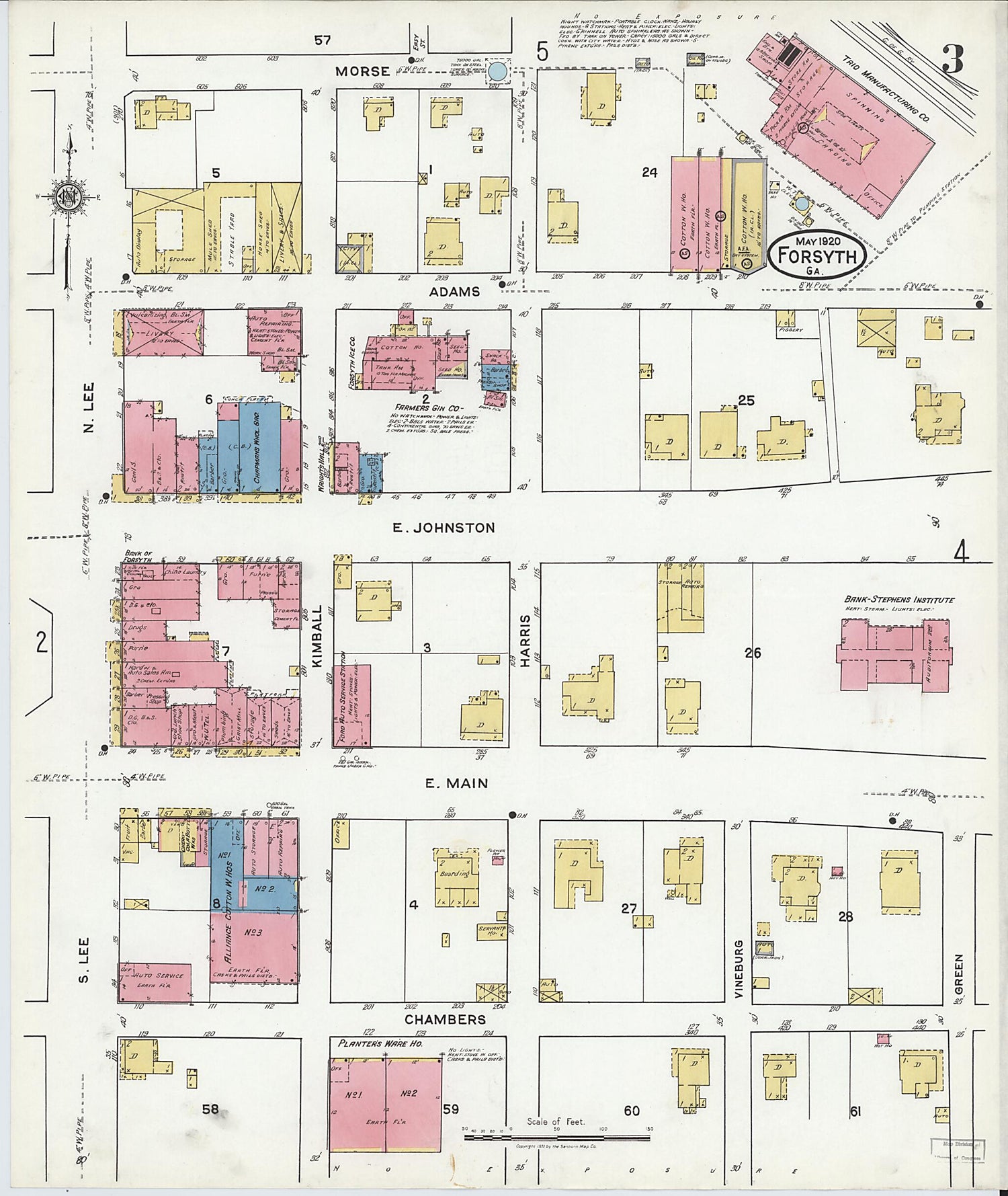 This old map of Forsyth, Monroe County, Georgia was created by Sanborn Map Company in 1920