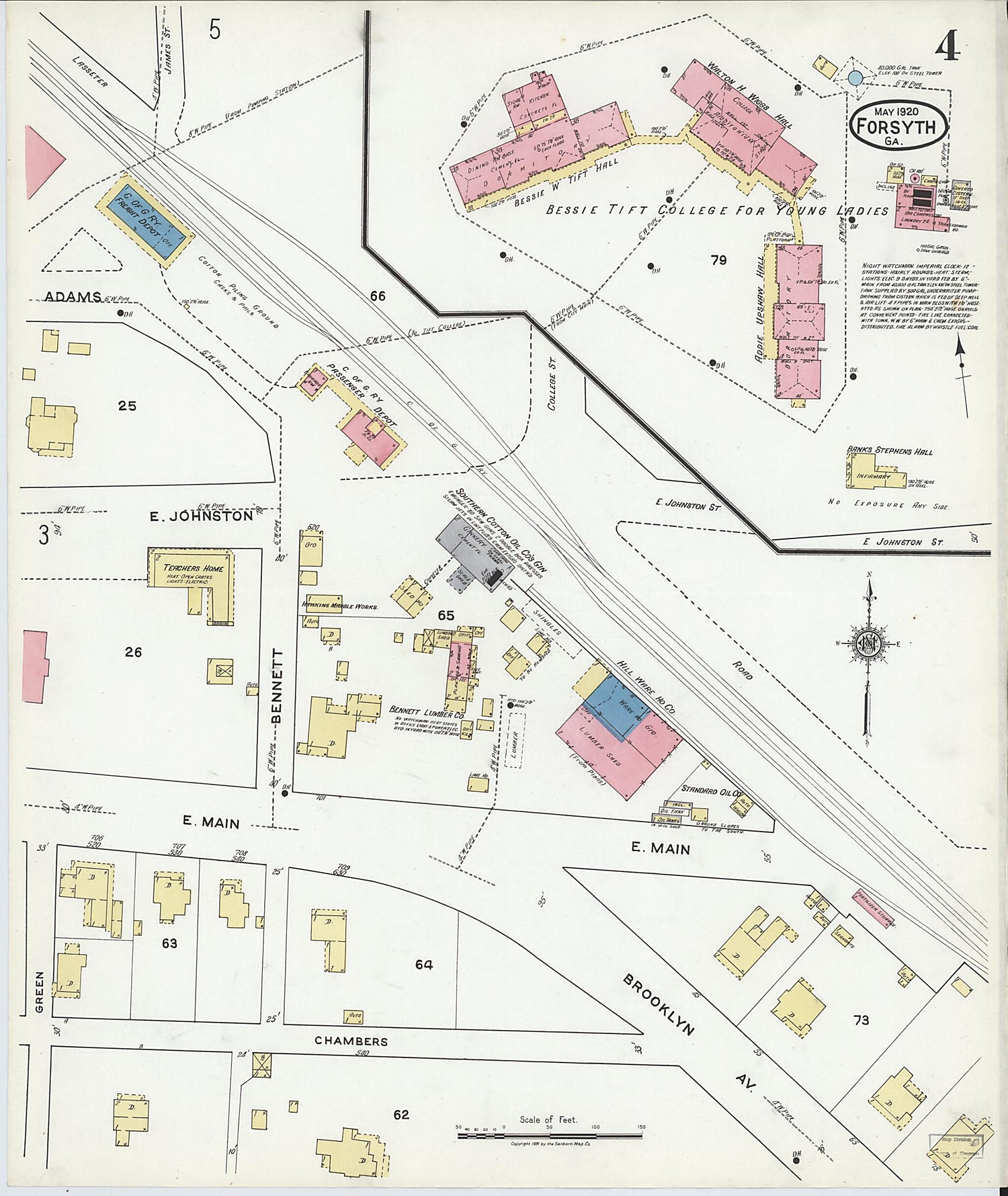 This old map of Forsyth, Monroe County, Georgia was created by Sanborn Map Company in 1920