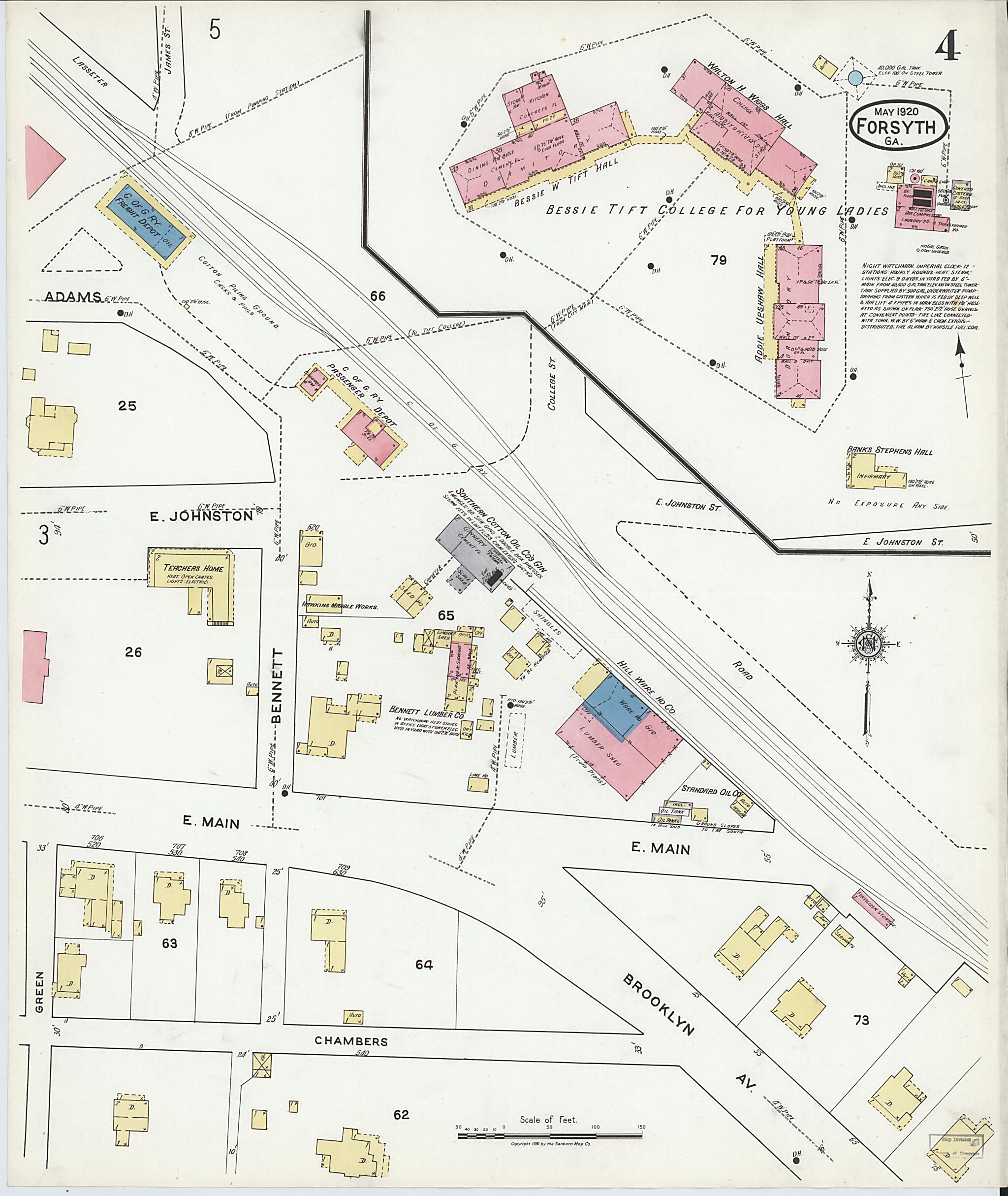 This old map of Forsyth, Monroe County, Georgia was created by Sanborn Map Company in 1920