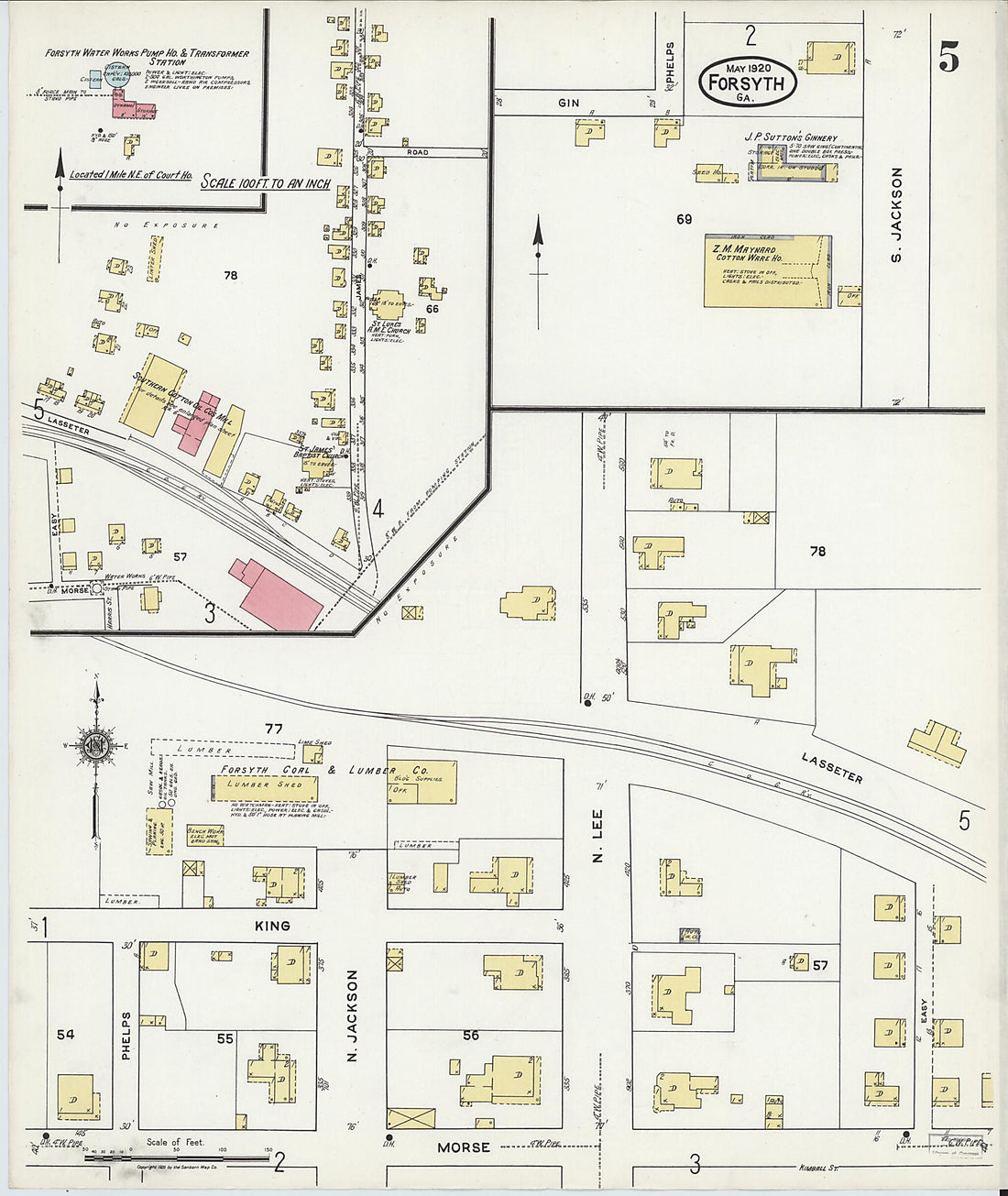 This old map of Forsyth, Monroe County, Georgia was created by Sanborn Map Company in 1920