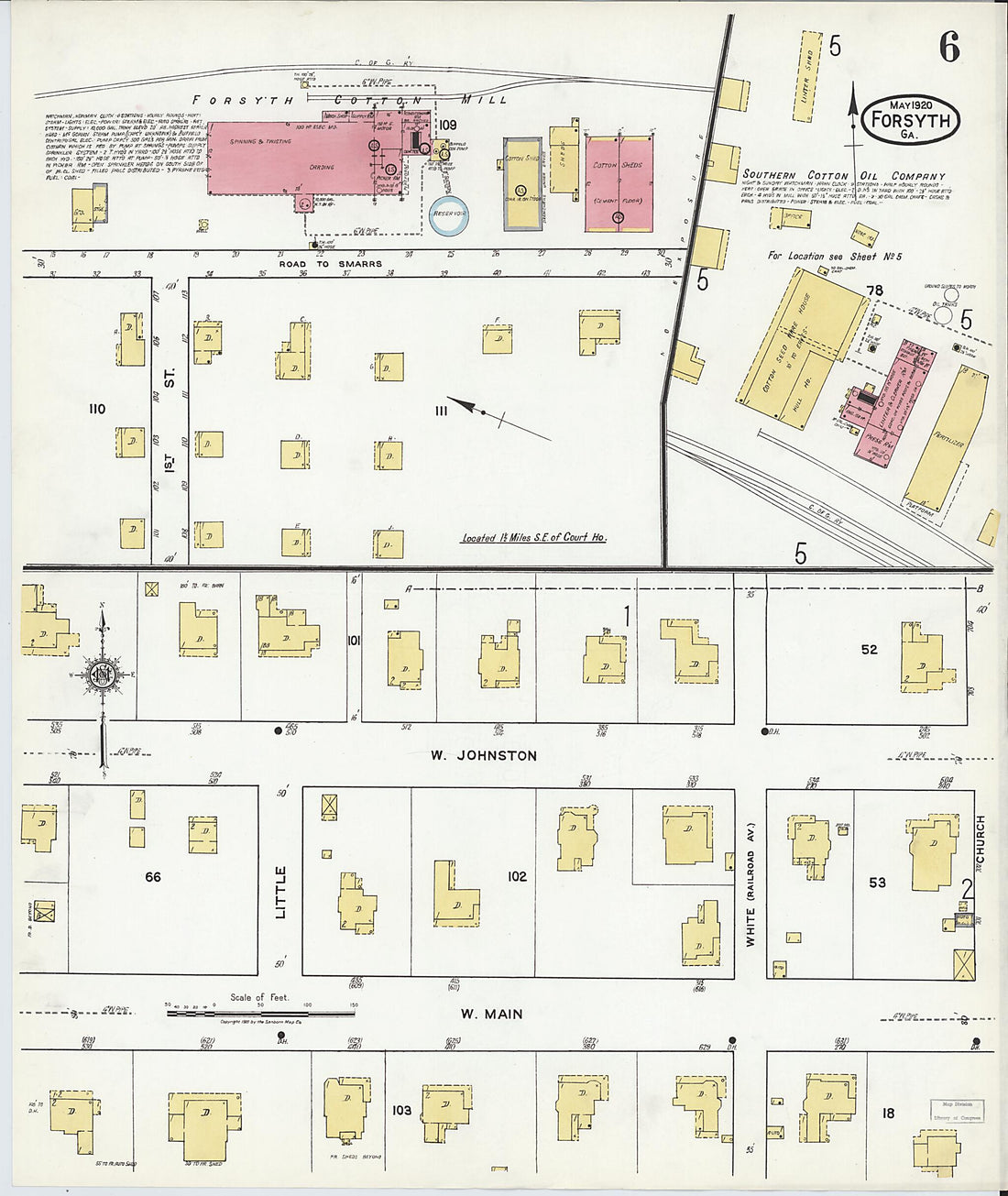 This old map of Forsyth, Monroe County, Georgia was created by Sanborn Map Company in 1920