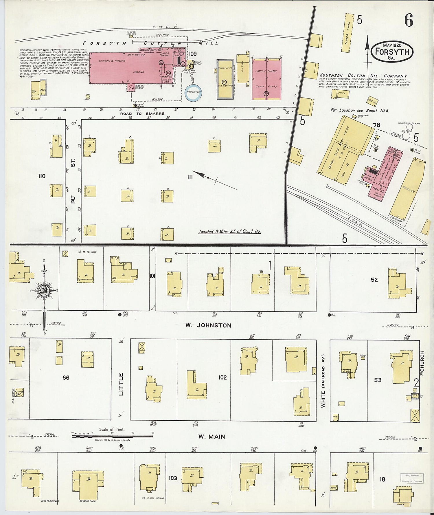 This old map of Forsyth, Monroe County, Georgia was created by Sanborn Map Company in 1920