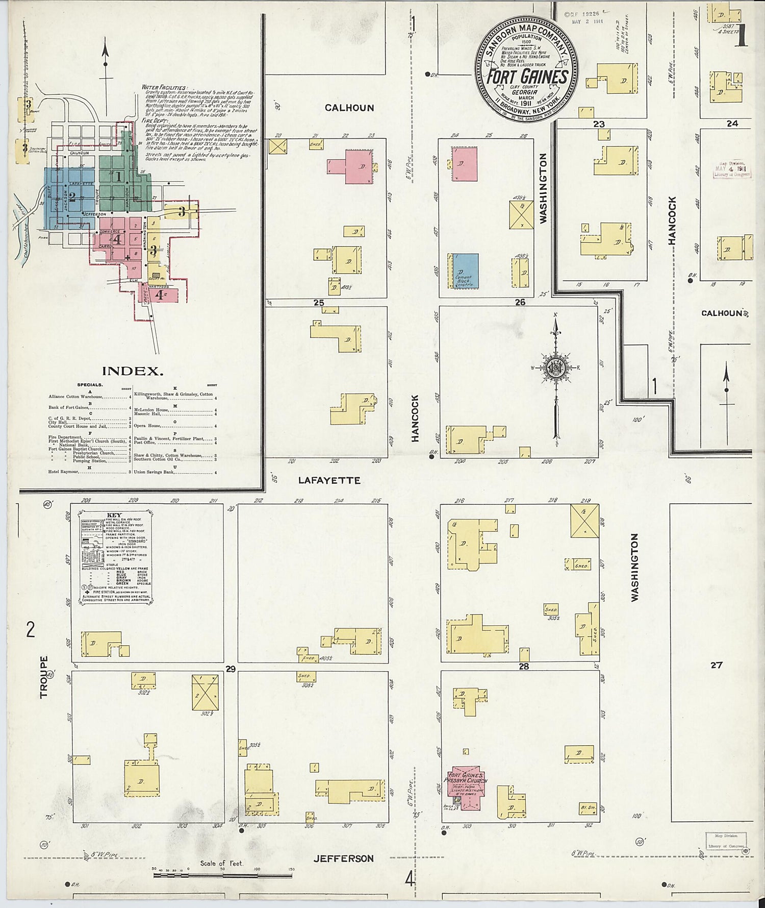 This old map of Fort Gaines, Clay County, Georgia was created by Sanborn Map Company in 1911