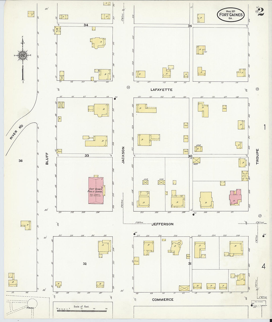 This old map of Fort Gaines, Clay County, Georgia was created by Sanborn Map Company in 1911