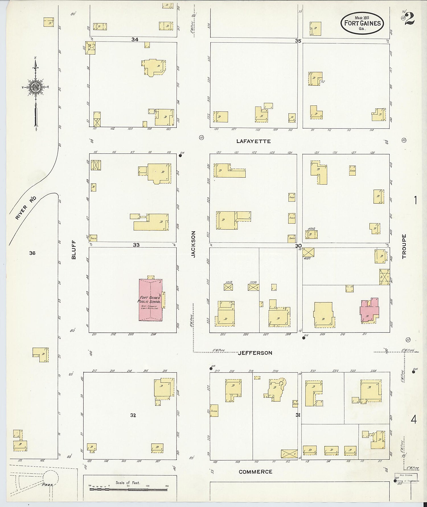 This old map of Fort Gaines, Clay County, Georgia was created by Sanborn Map Company in 1911