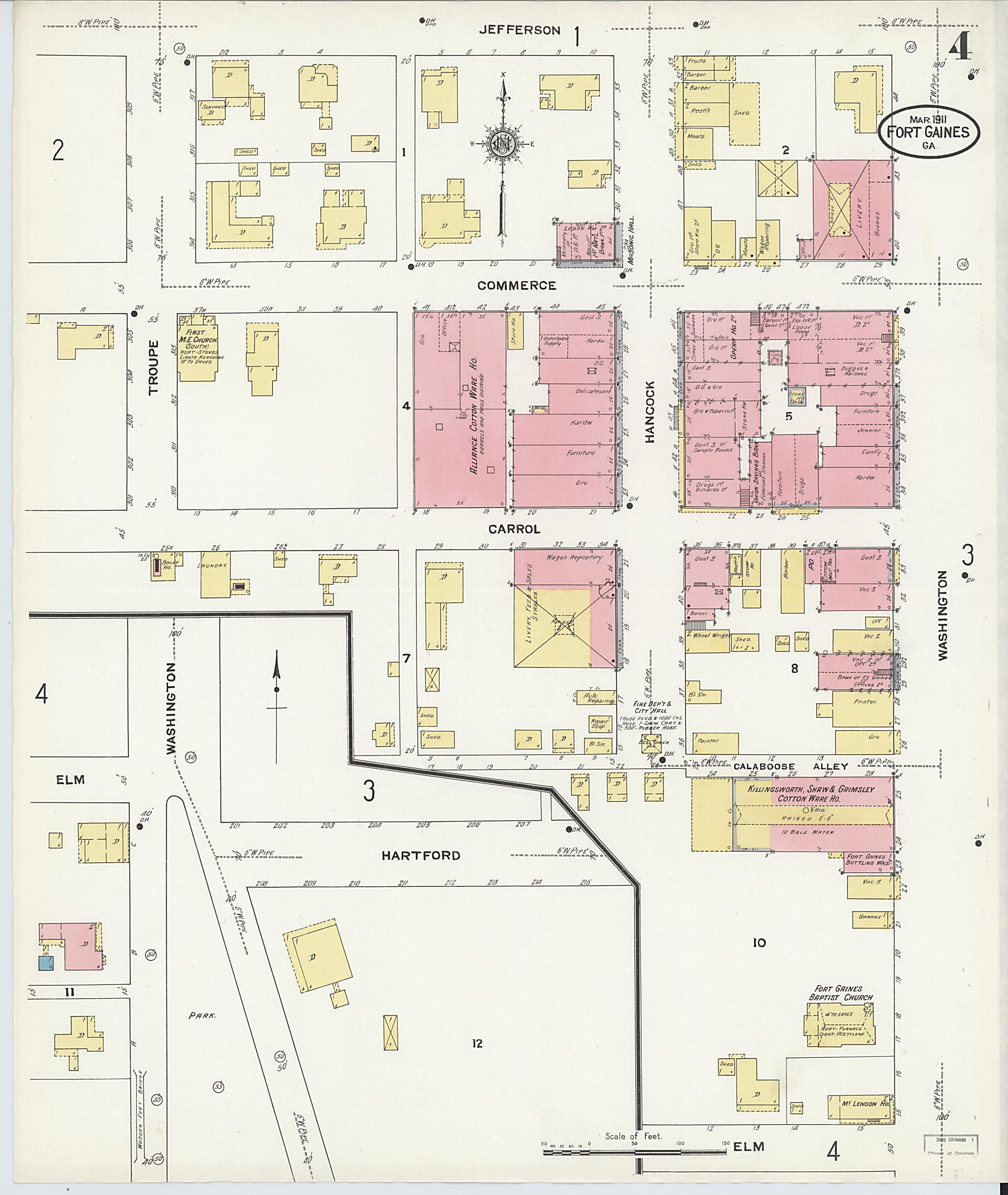 This old map of Fort Gaines, Clay County, Georgia was created by Sanborn Map Company in 1911