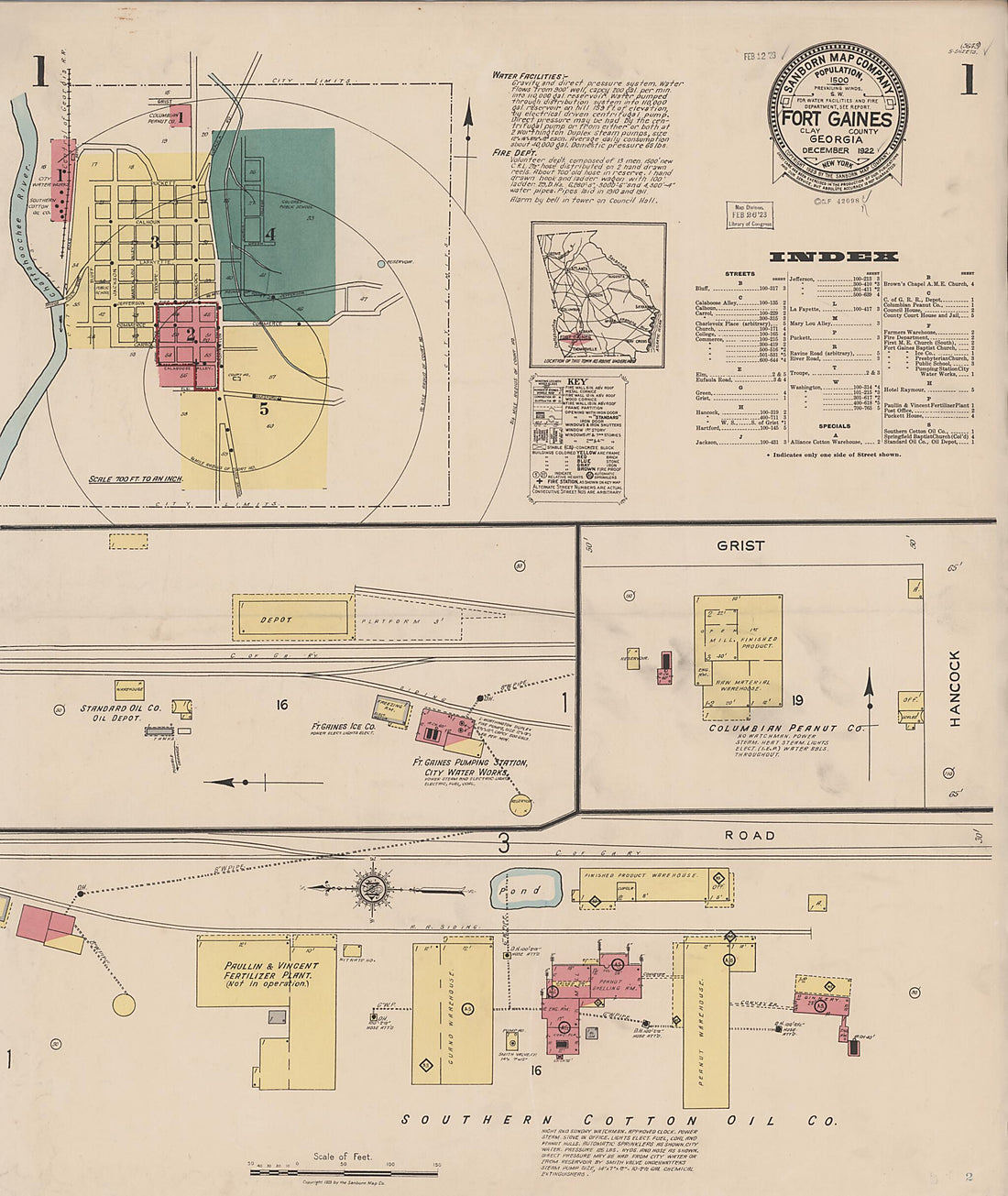 This old map of Fort Gaines, Clay County, Georgia was created by Sanborn Map Company in 1922