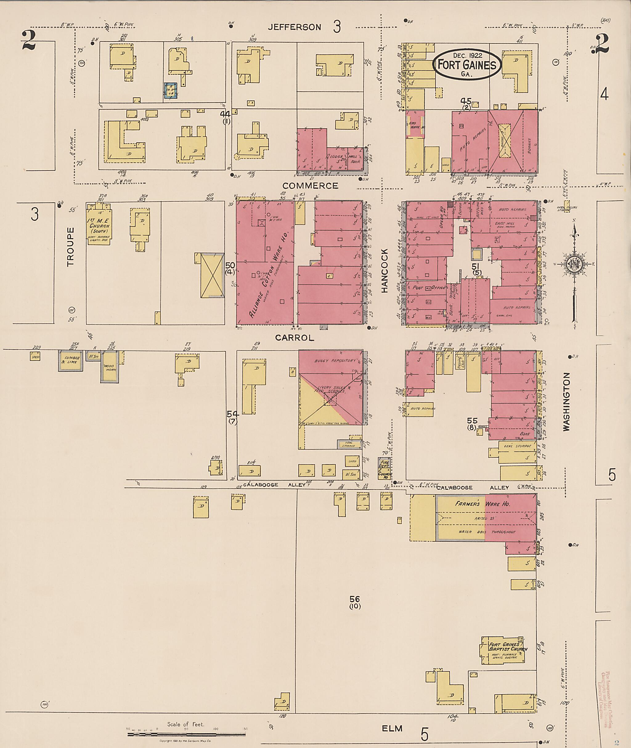 This old map of Fort Gaines, Clay County, Georgia was created by Sanborn Map Company in 1922