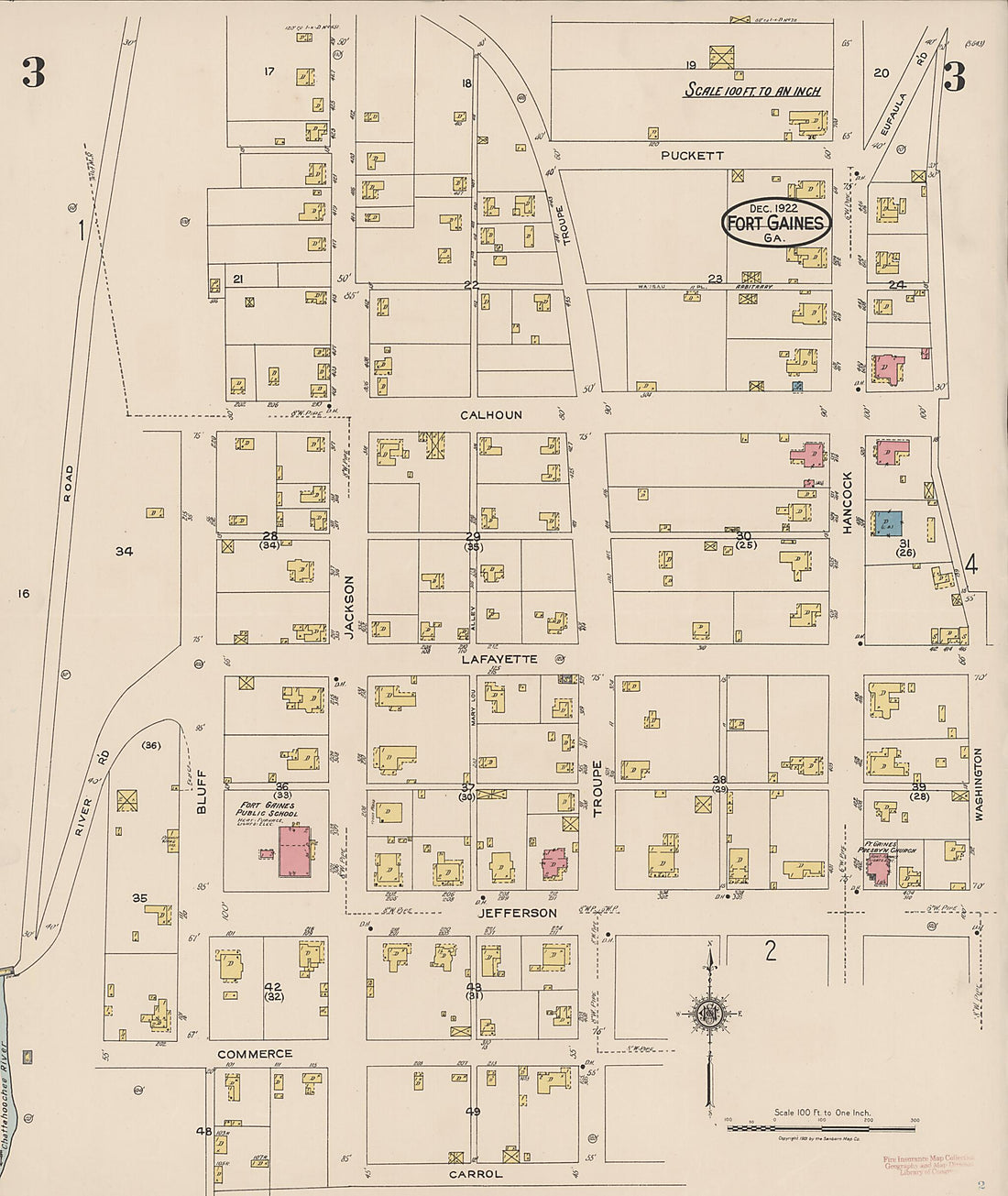 This old map of Fort Gaines, Clay County, Georgia was created by Sanborn Map Company in 1922