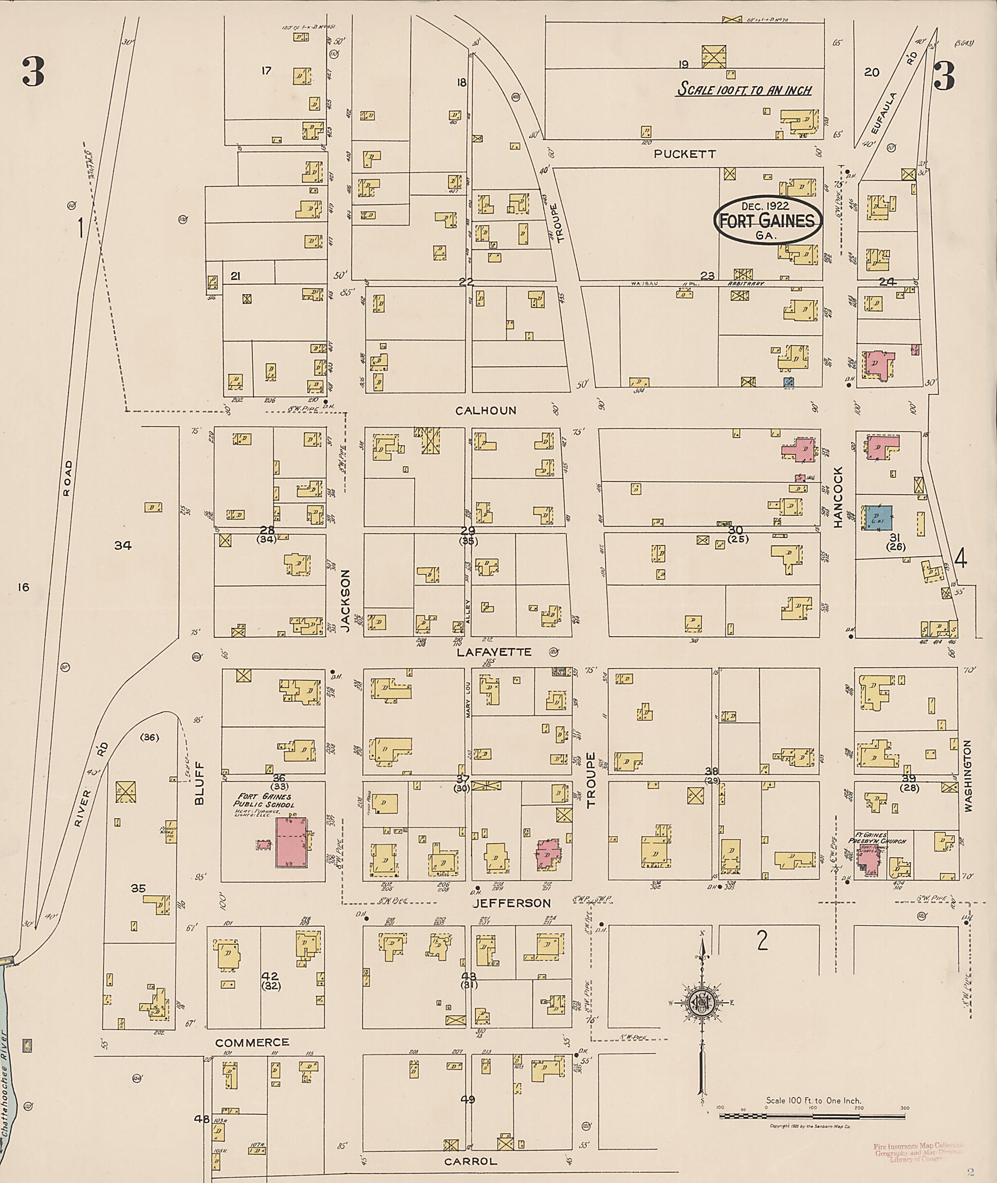 This old map of Fort Gaines, Clay County, Georgia was created by Sanborn Map Company in 1922