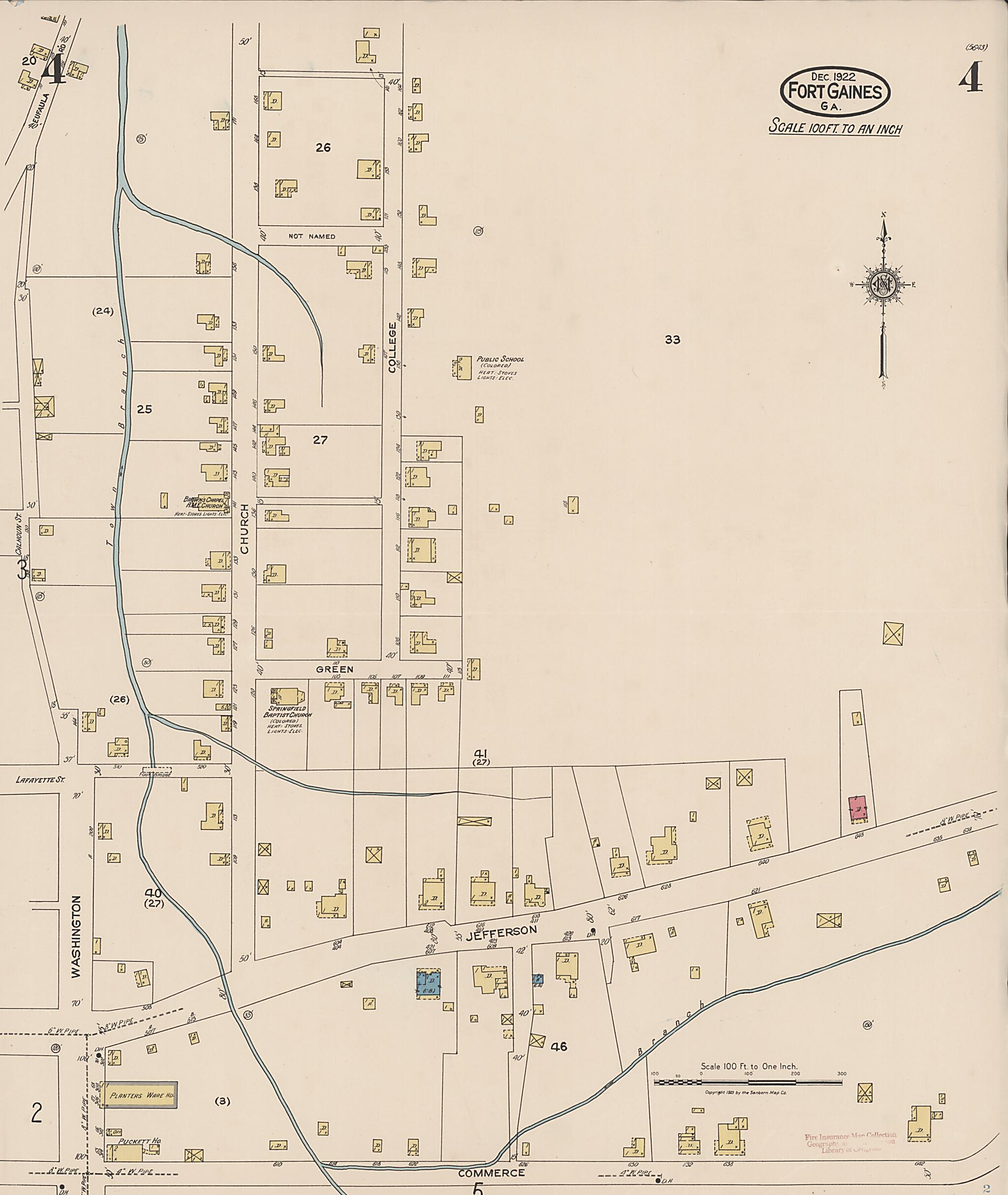 This old map of Fort Gaines, Clay County, Georgia was created by Sanborn Map Company in 1922