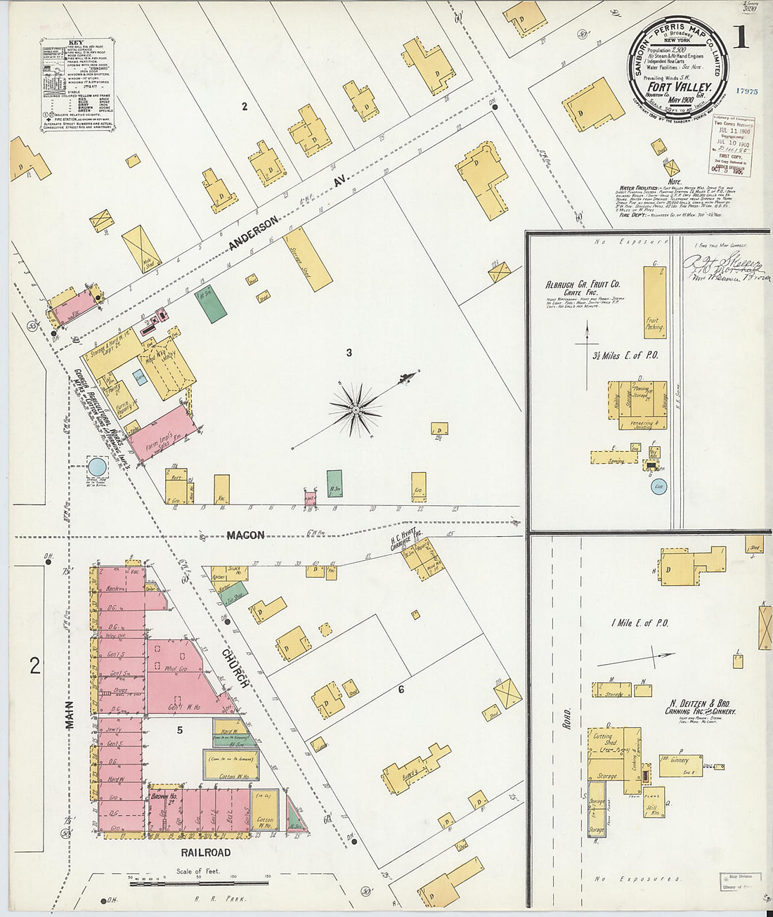 This old map of Fort Valley, Peach County, Georgia was created by Sanborn Map Company in 1900